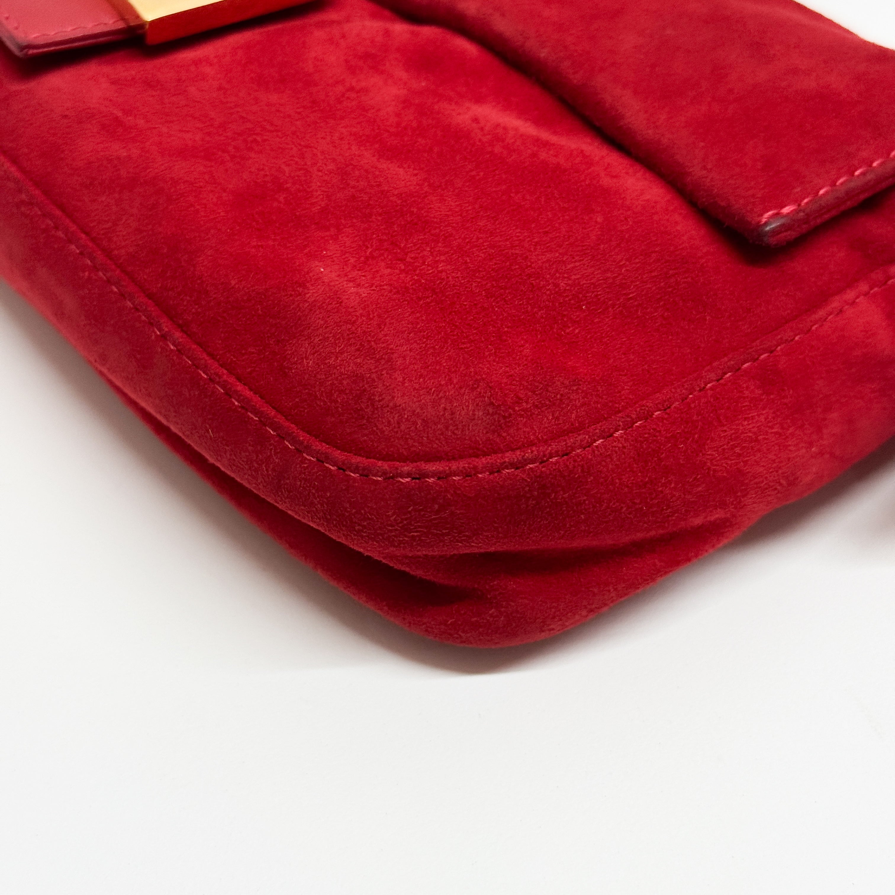 Baguette Red Suede Shoulder Bag