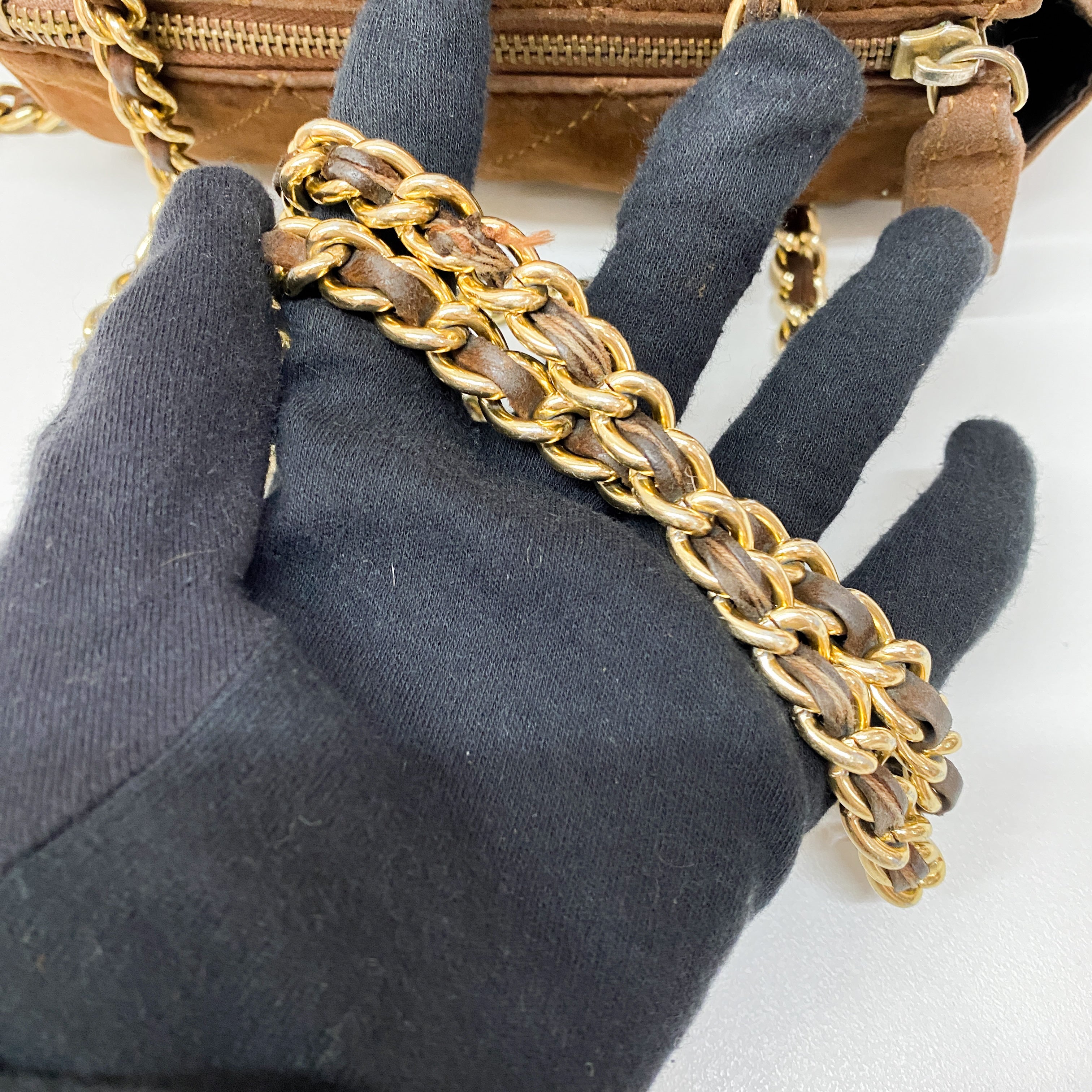 Gold Chain Brown Suede Shoulder Bag