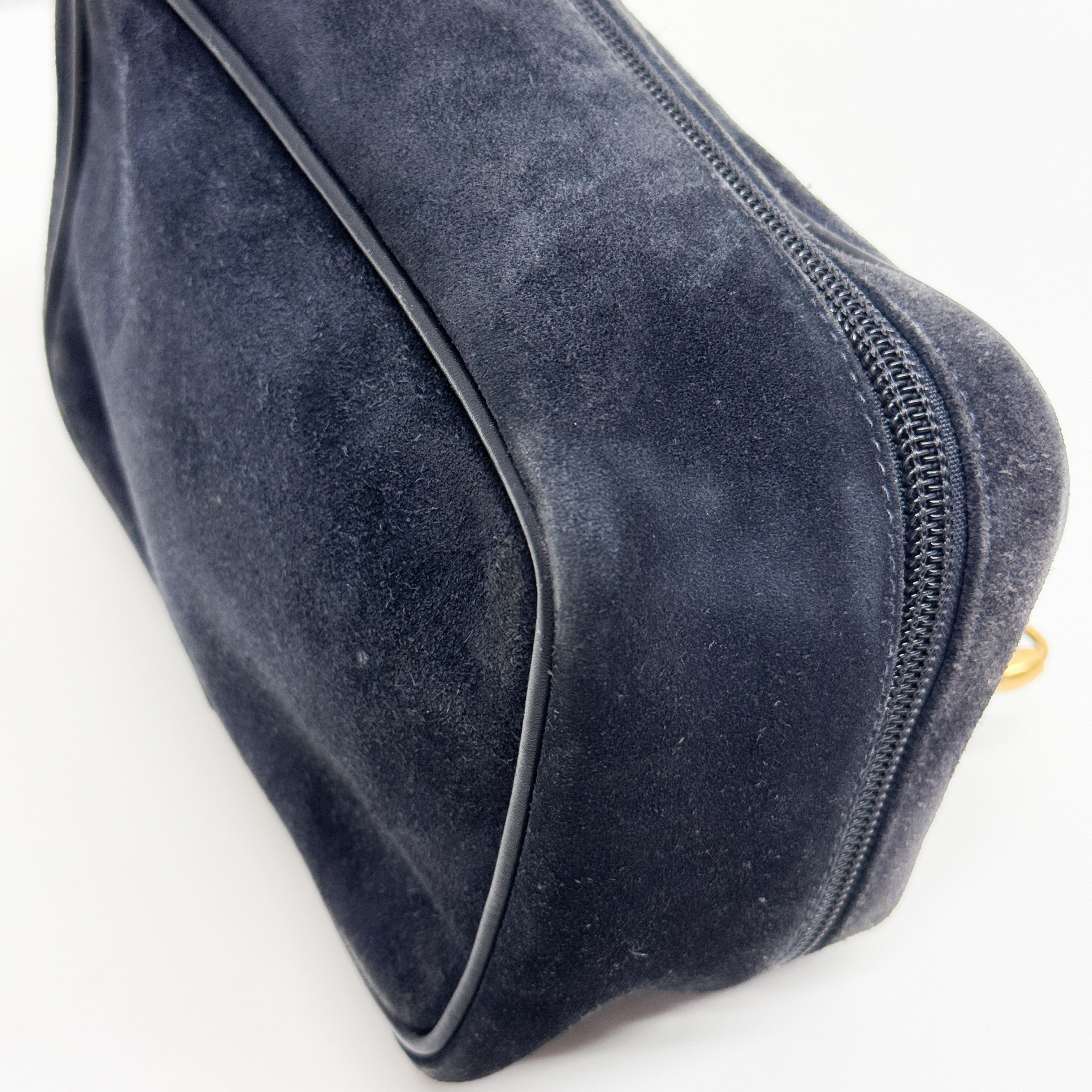 Horsebit Navy Blue Suede Pouch