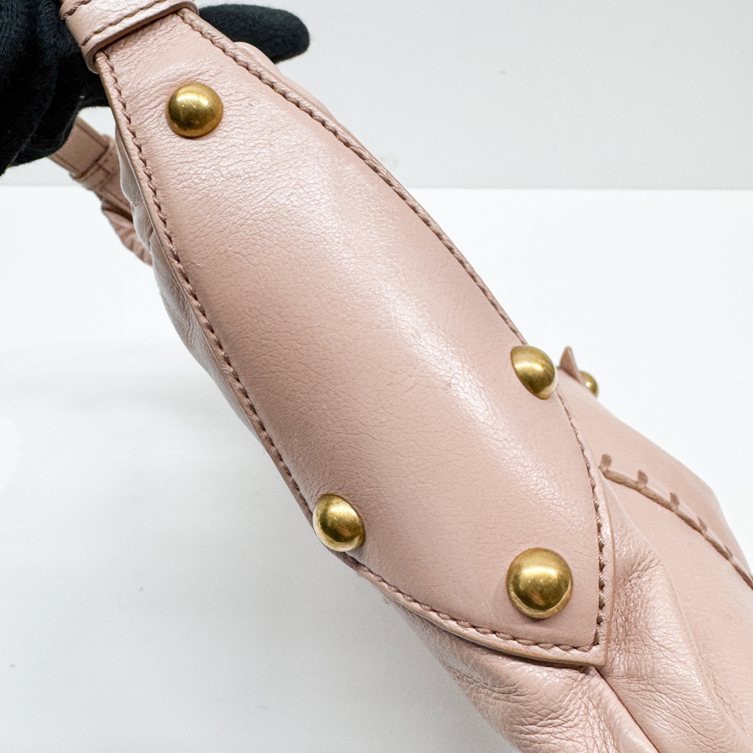 Vintage Pink Leather Shoulder Bag with Baroque Metal Handle