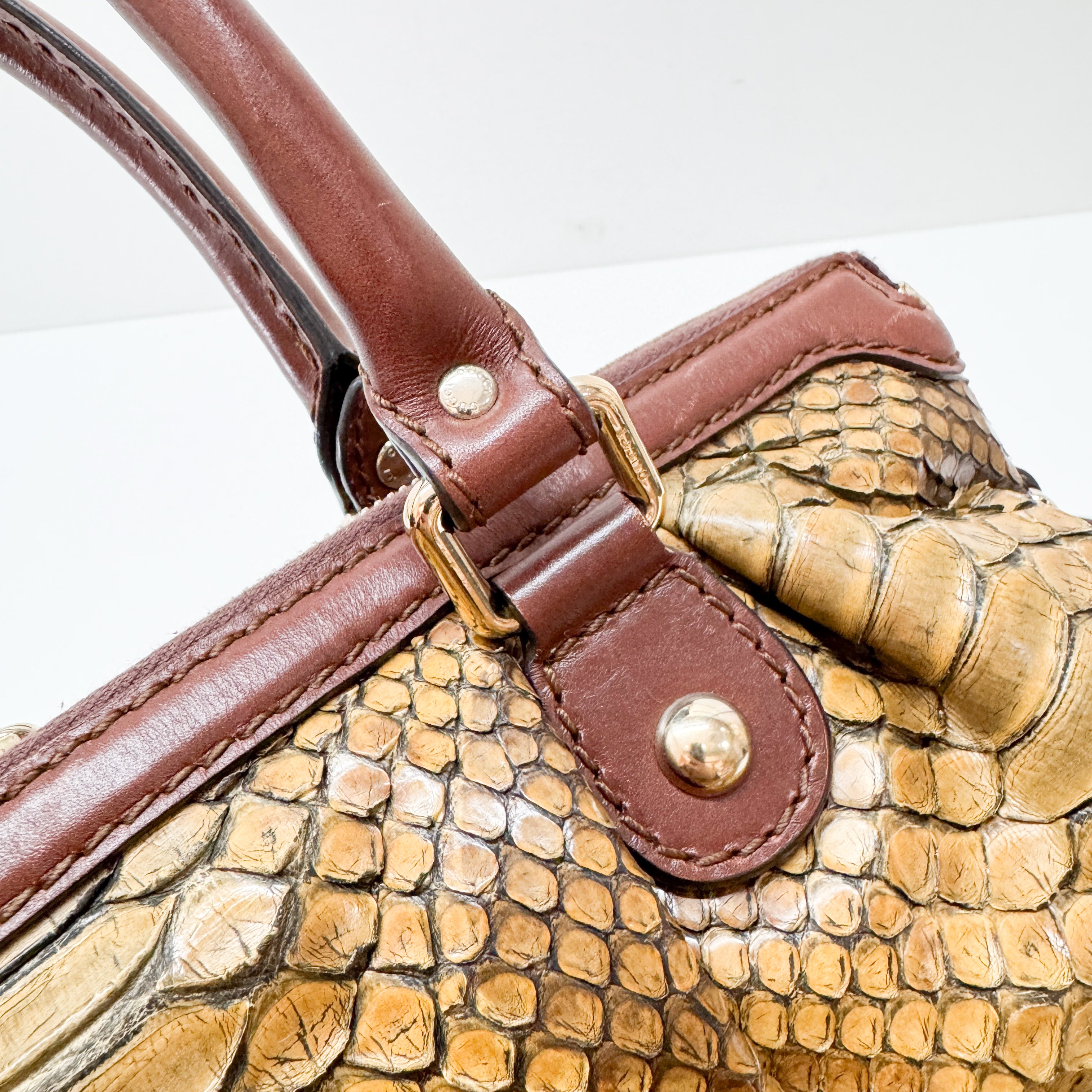 Sukey Brown Embossed Python Two-Way Bag