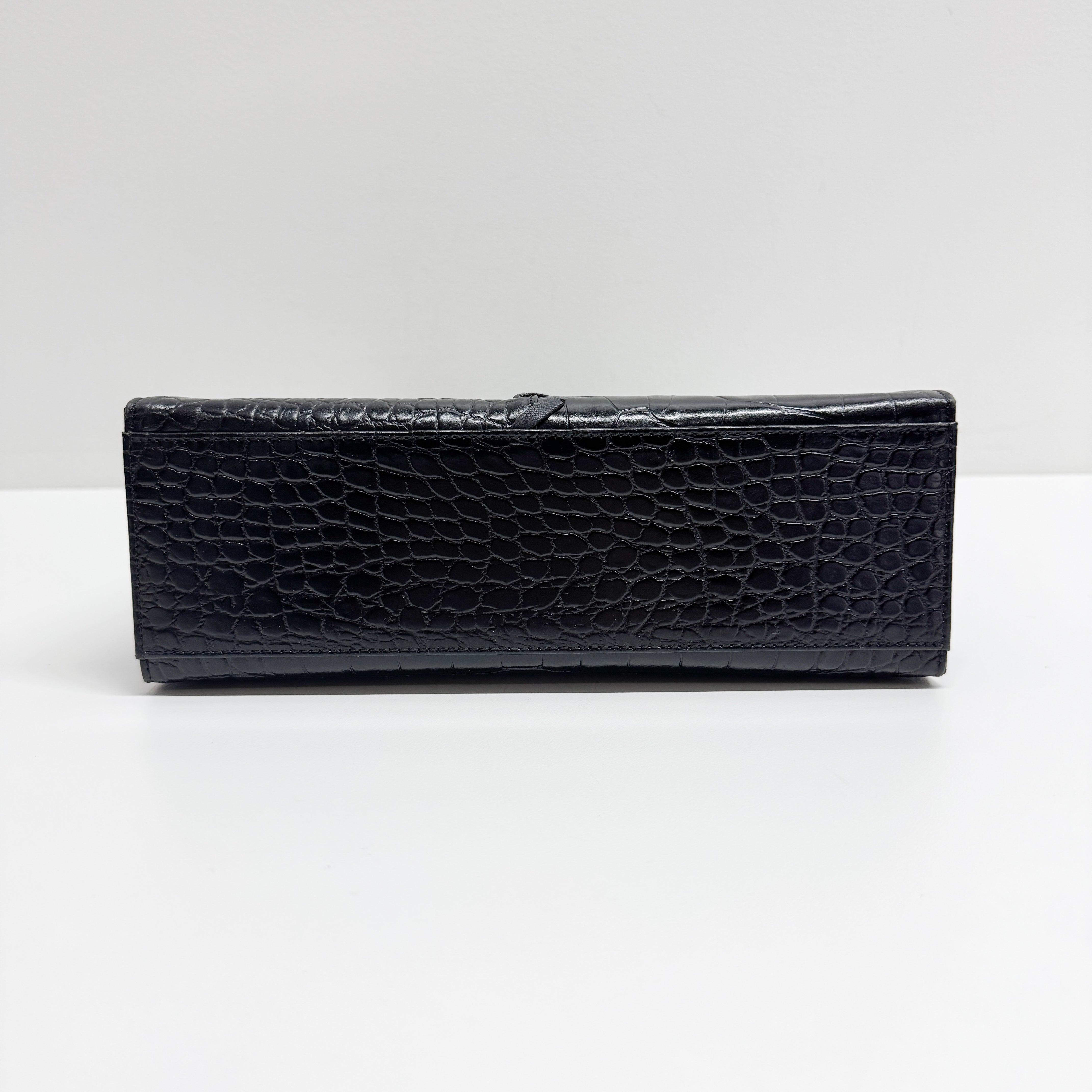 Black Croc Embossed Leather Handbag