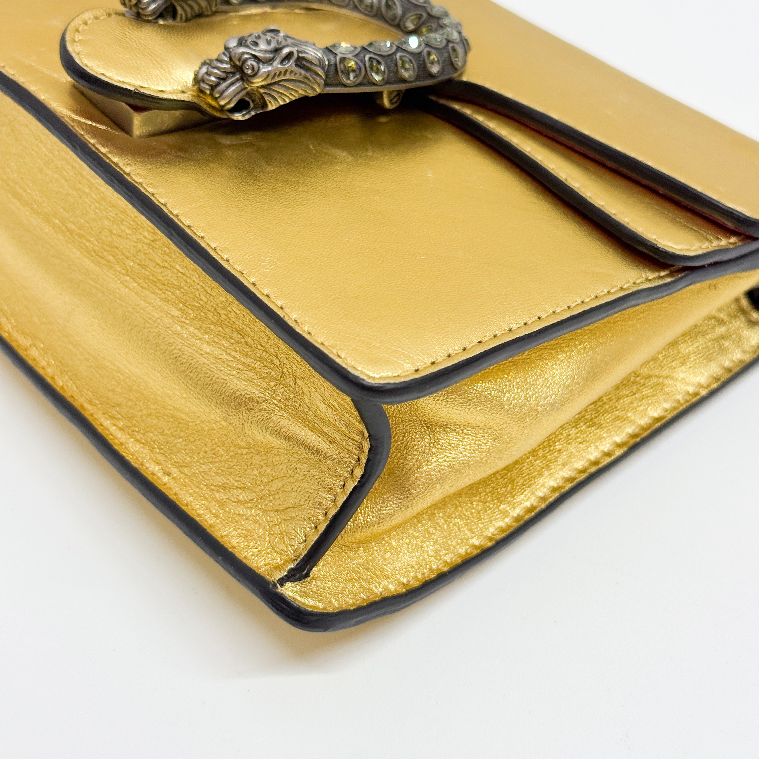 Dionysus Mini Gold Leather Shoulder Bag