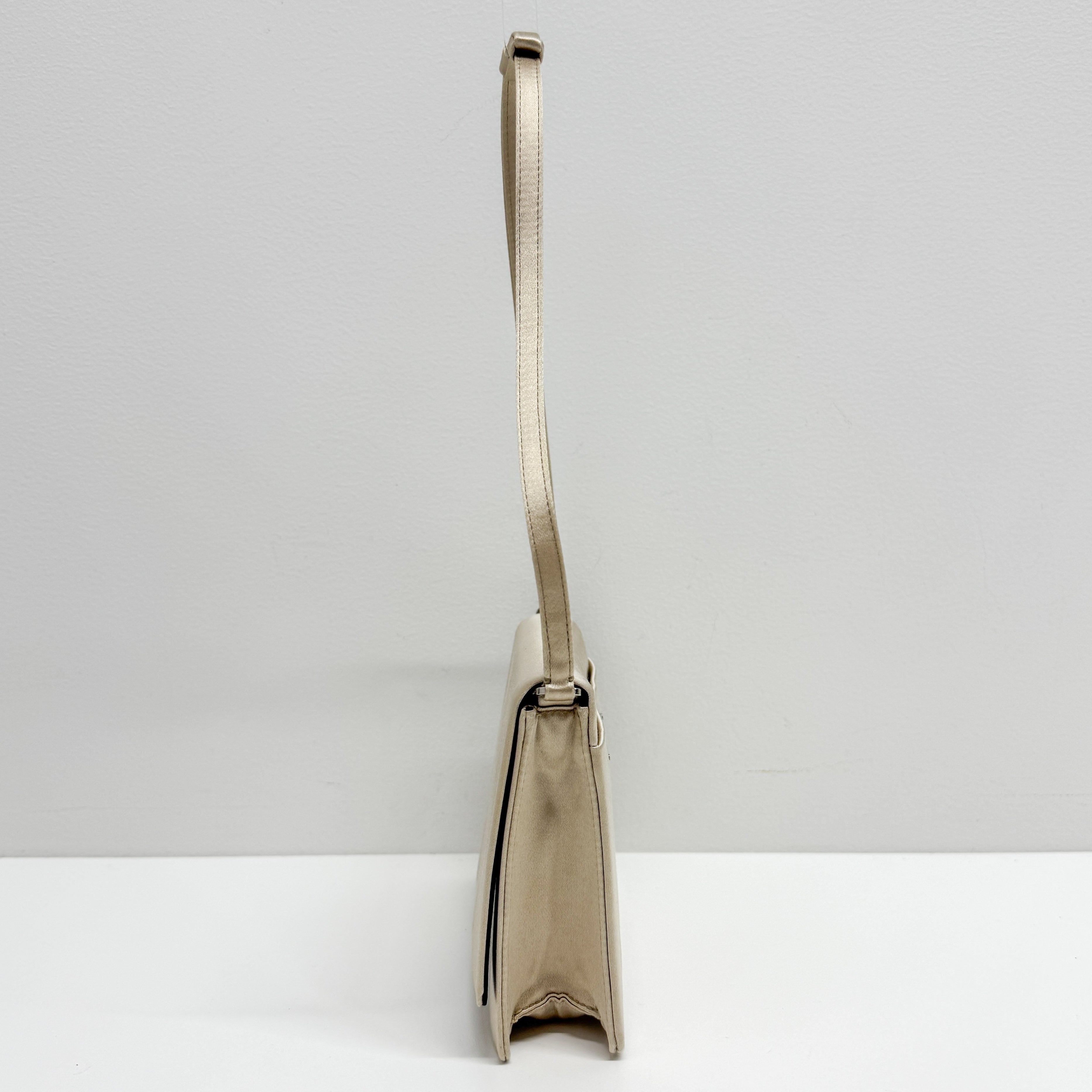 Beige Silk Satin Shoulder Bag