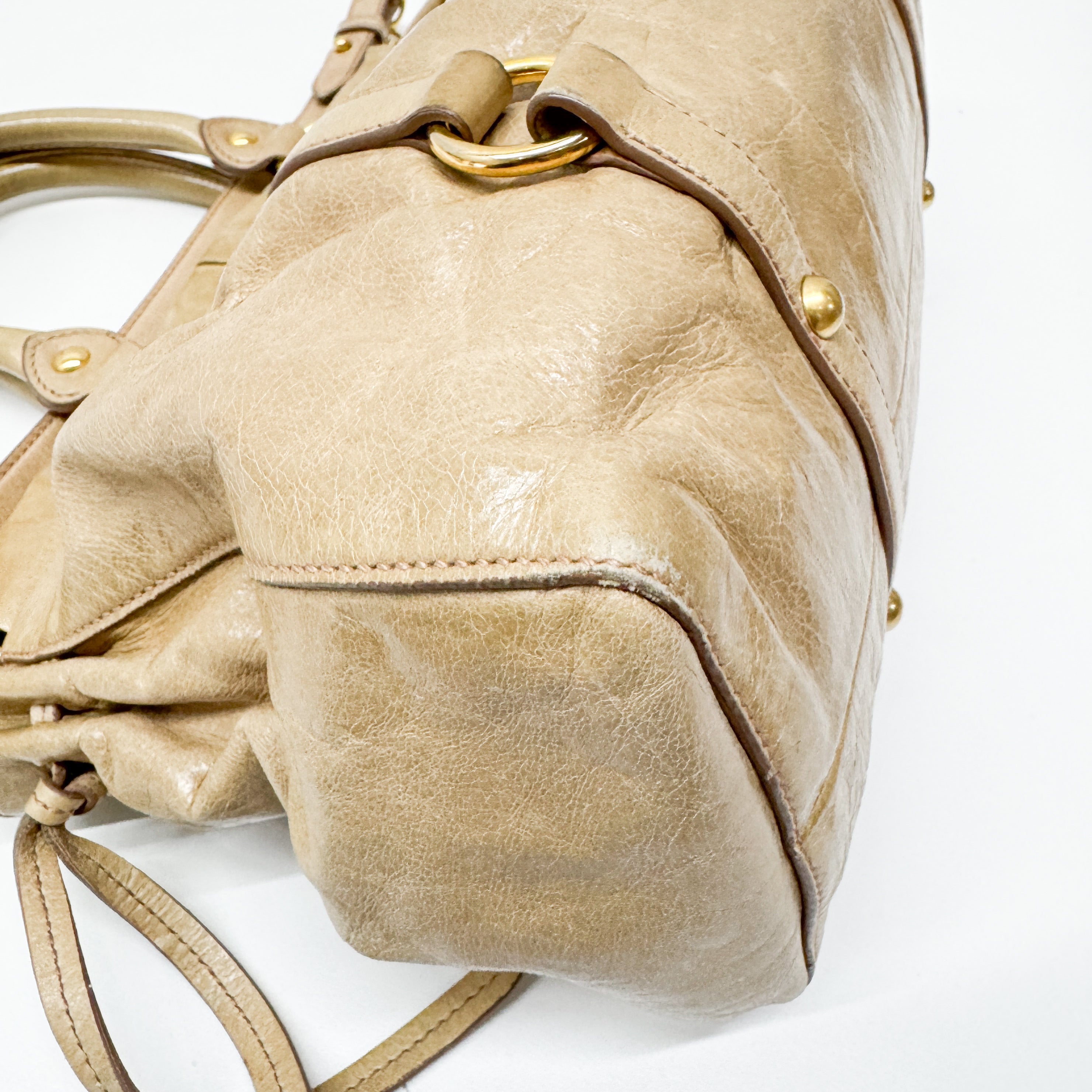 Vitello Beige Leather Hand Bag