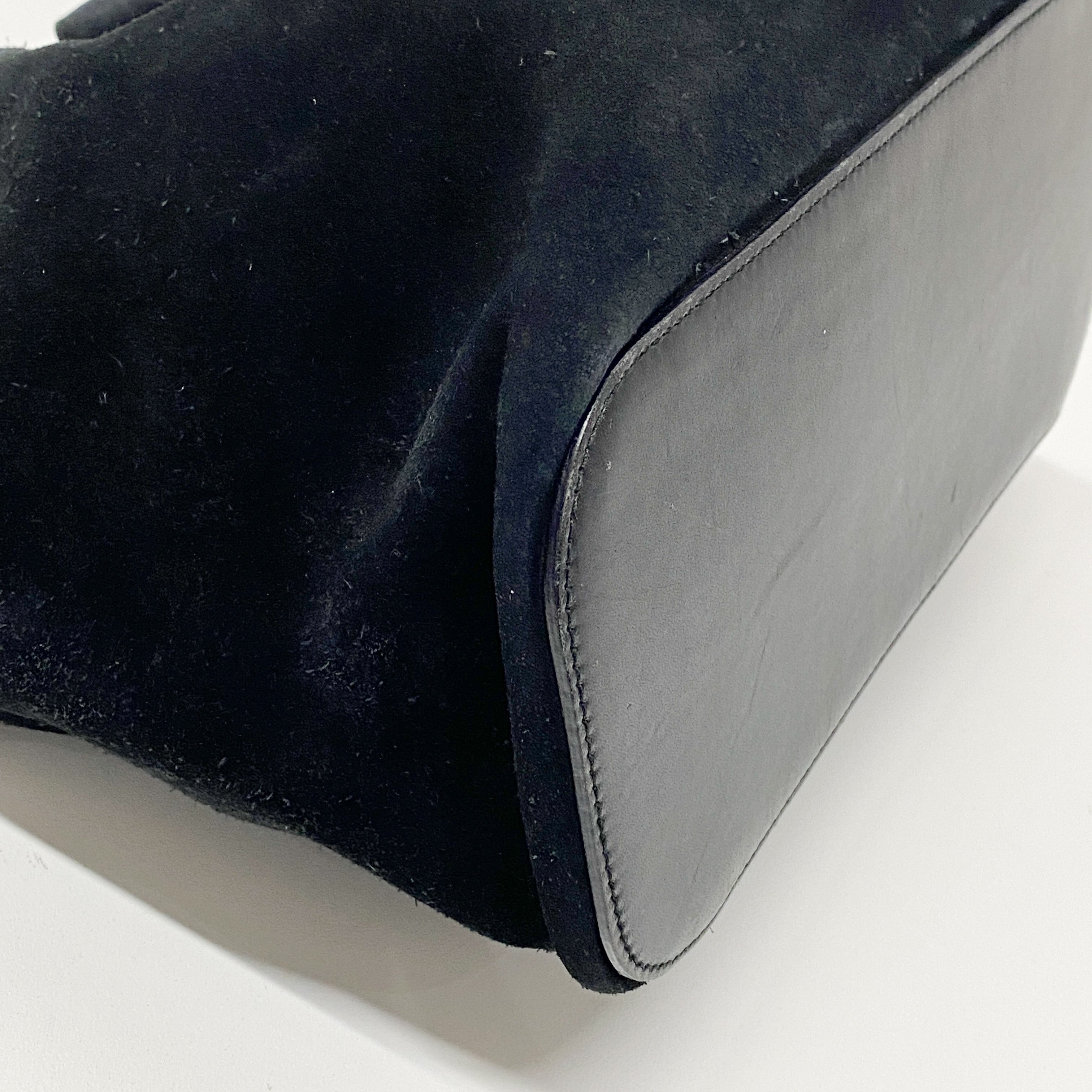 Metal Handle Black Suede Shoulder Bag