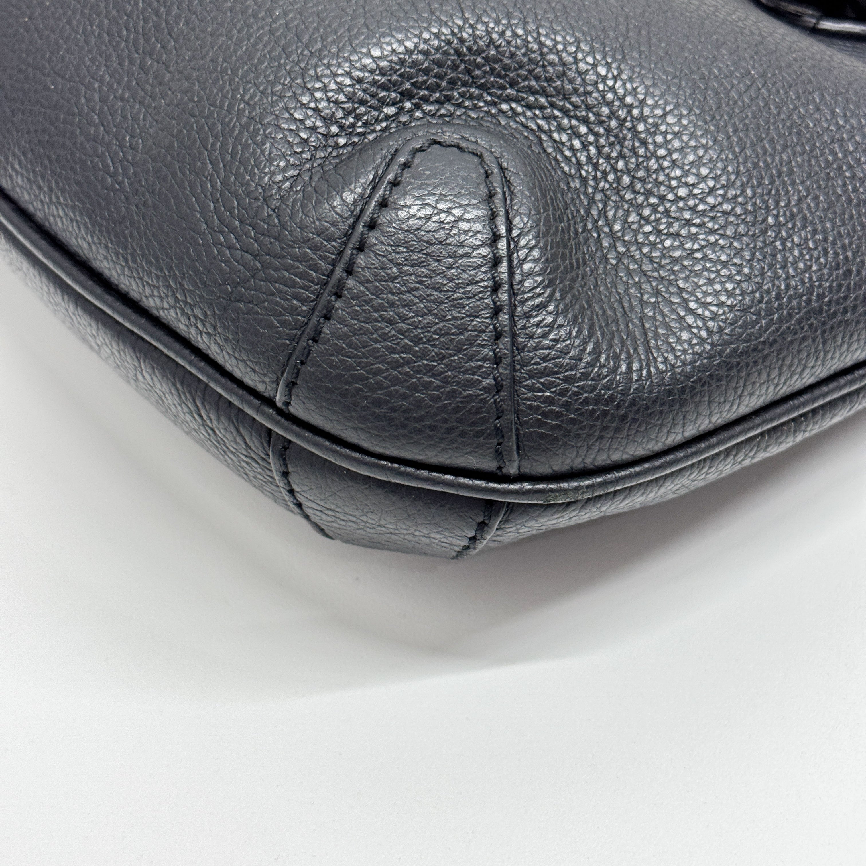 Horsebit Black Leather Shoulder Bag