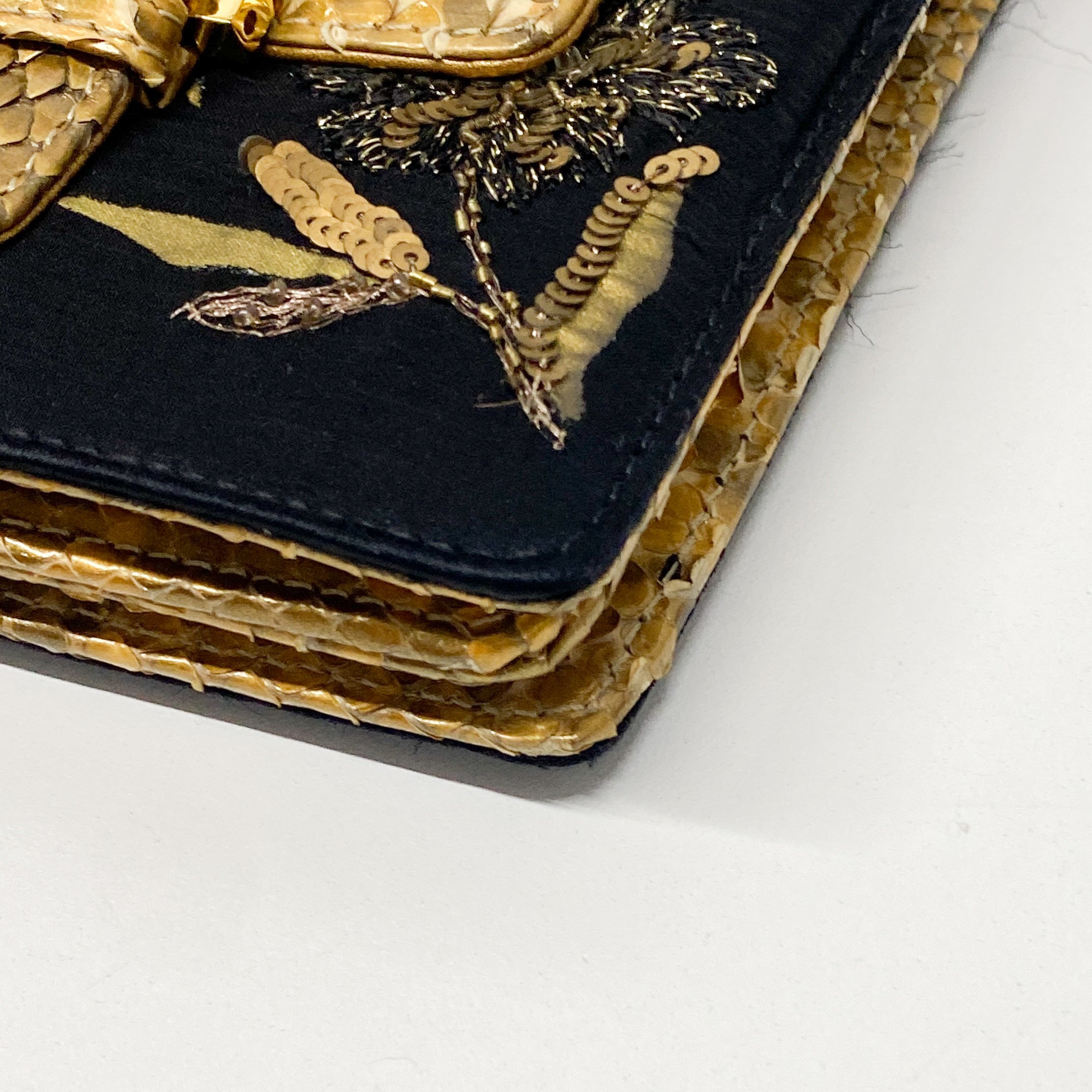 Embroidered Black And Gold Shoulder Bag