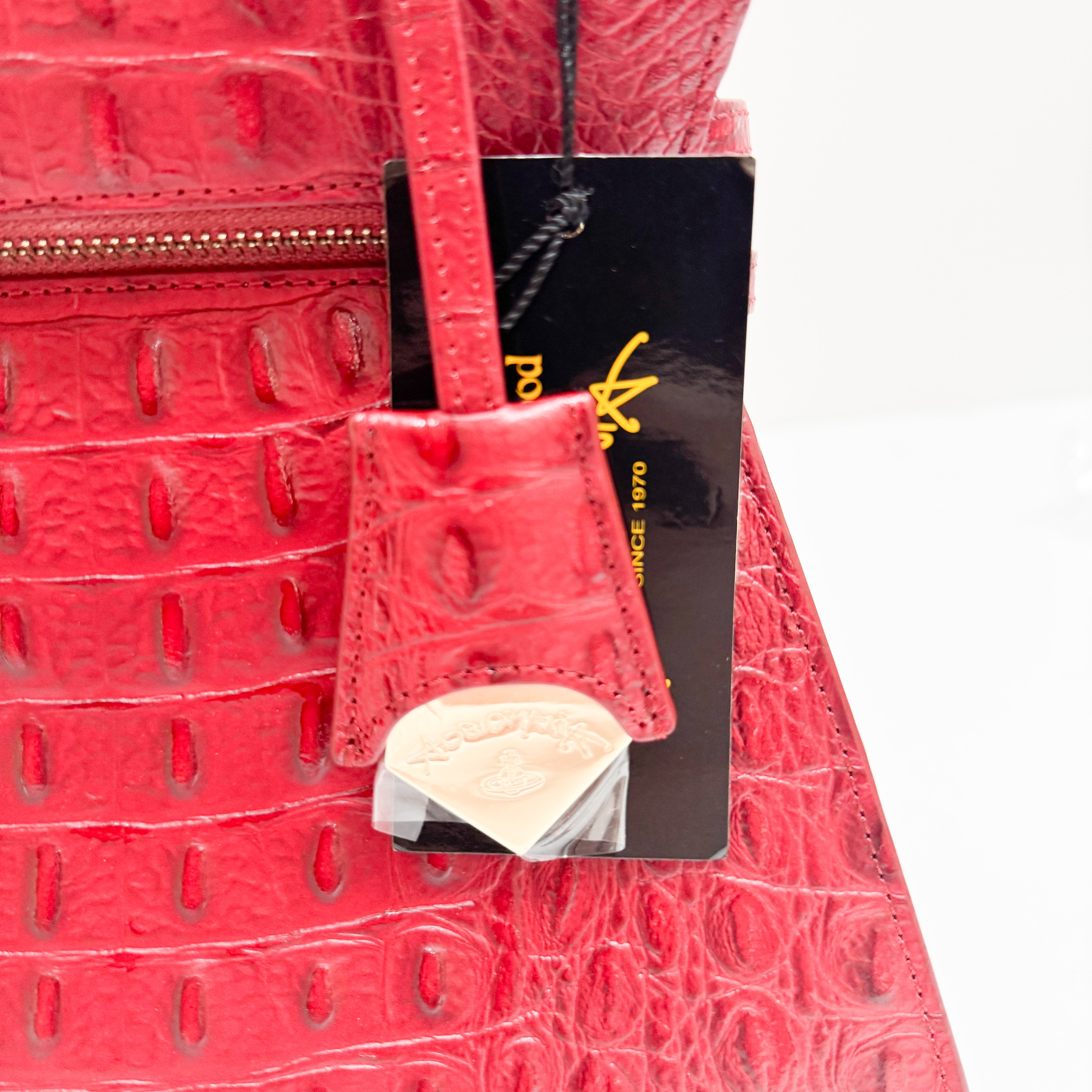 Red Crocodile Embossed Hand Bag