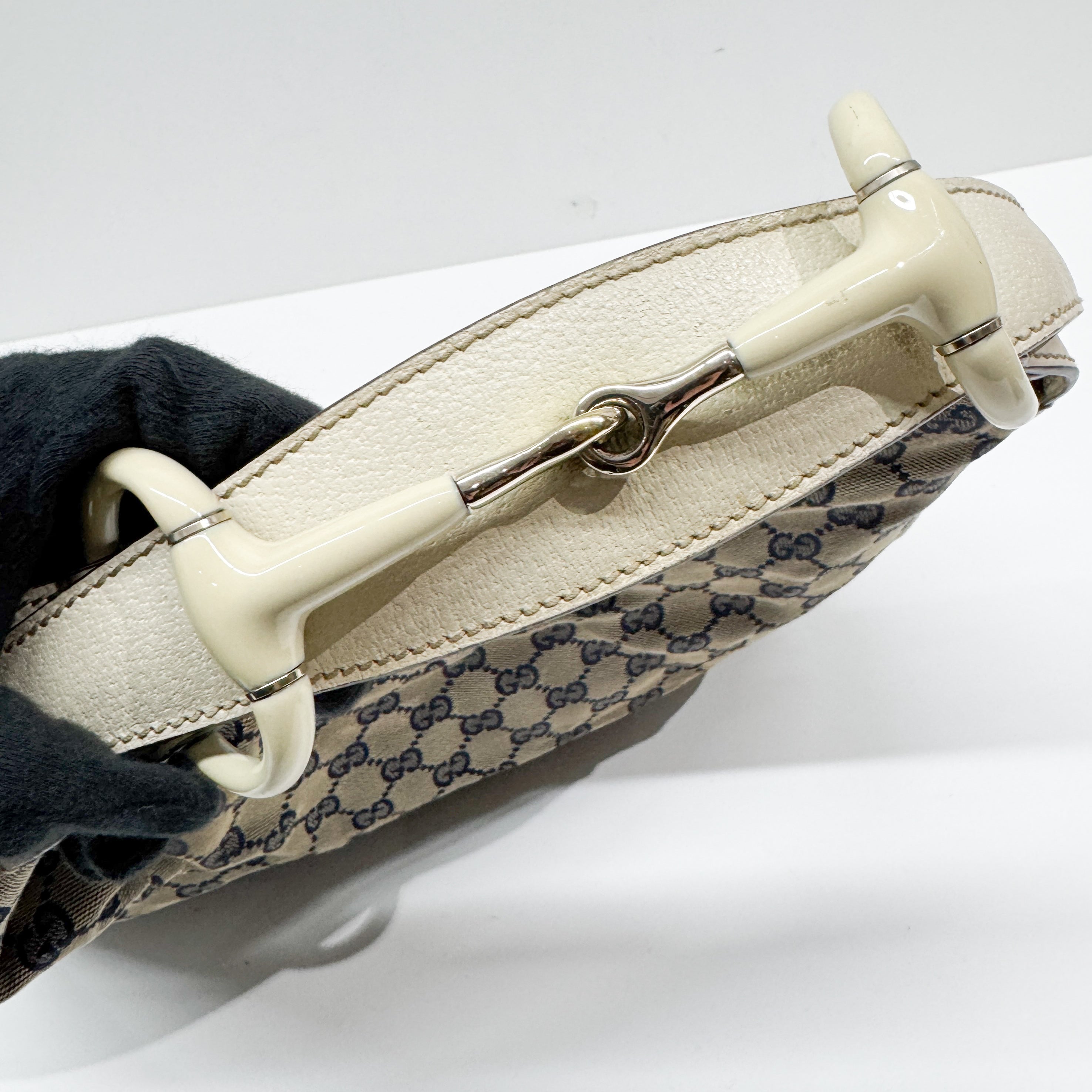 Horsebit Beige Canvas Shoulder Bag