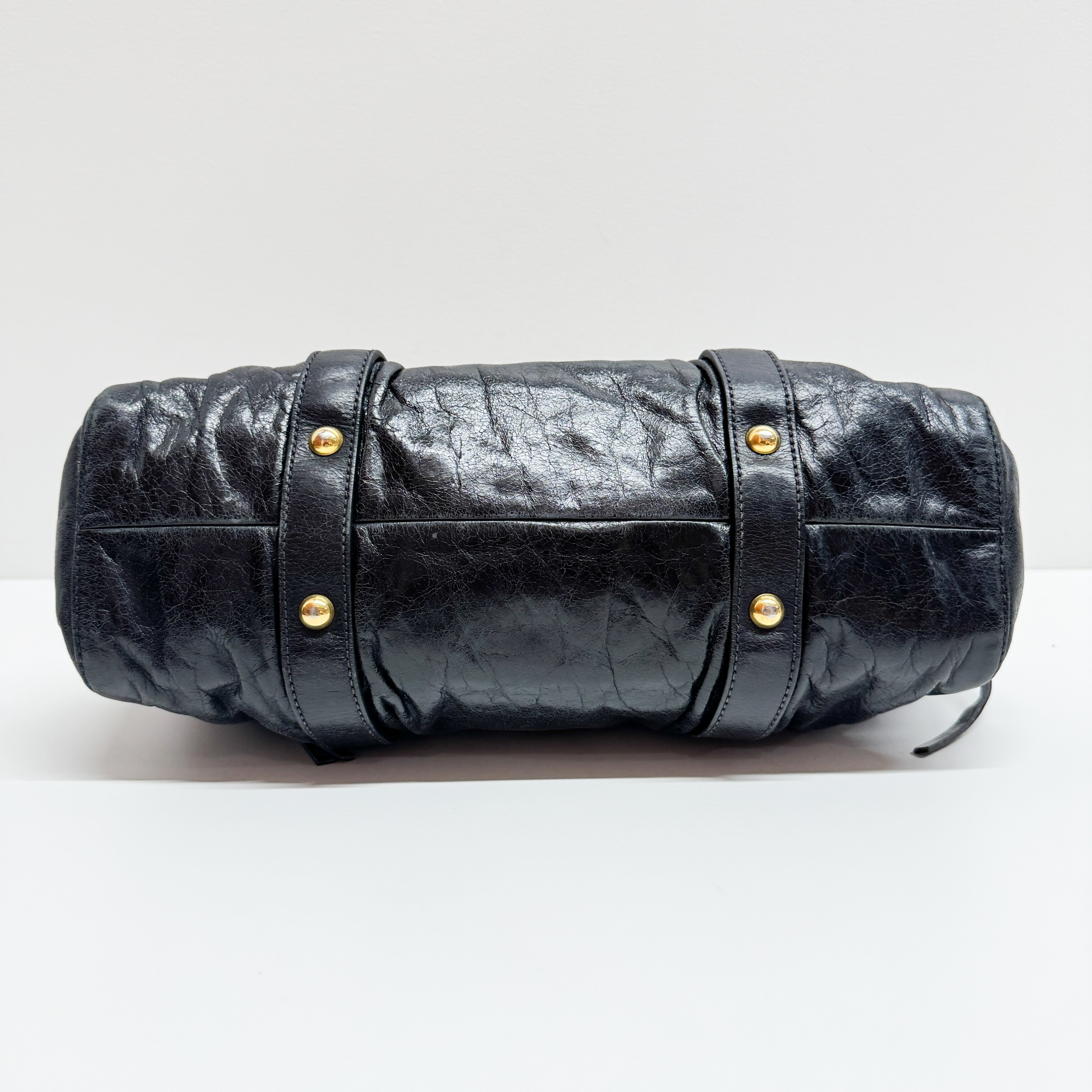 Vitello Bauletto Black Calfskin Leather Two Way Bag