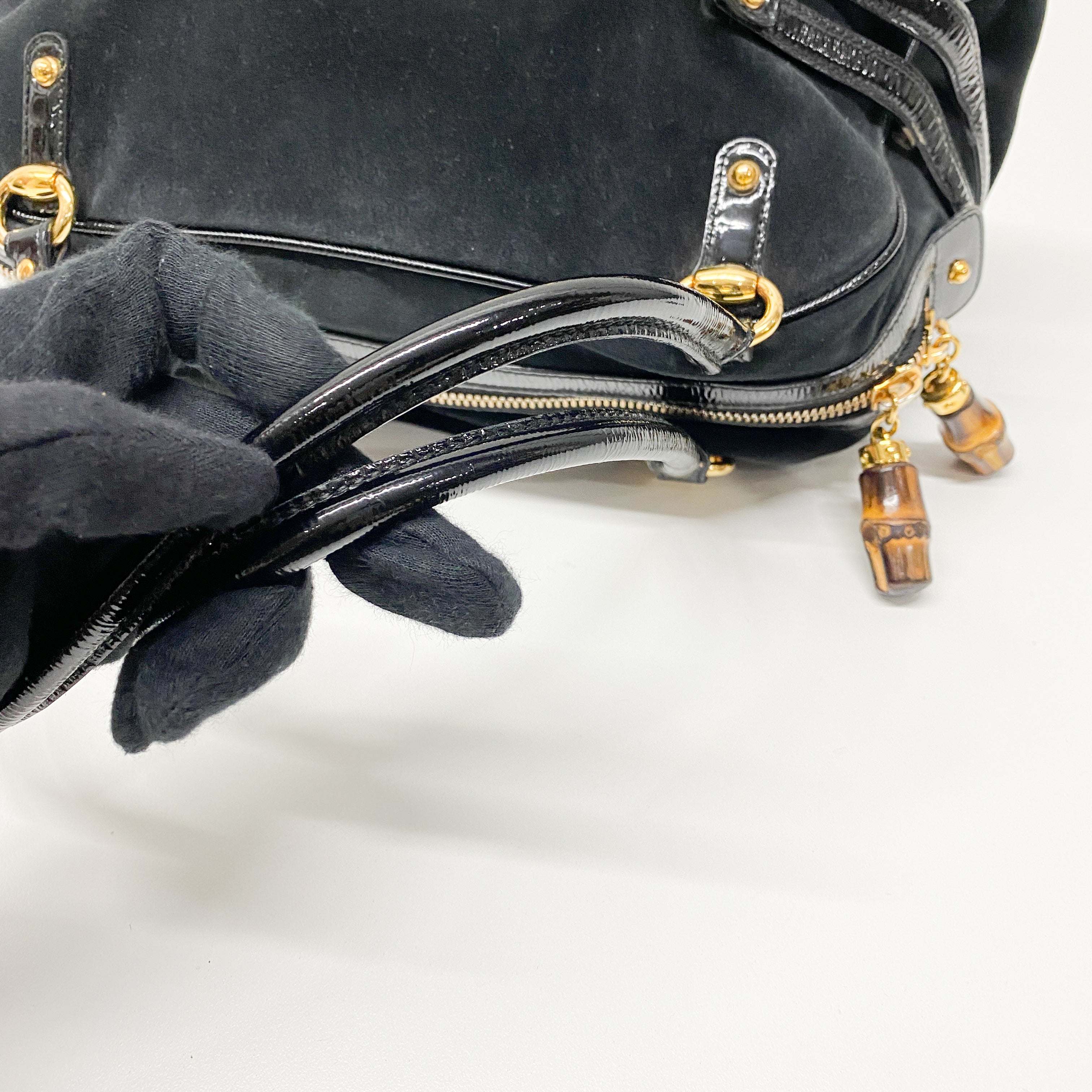 Horsebit Black Suede Boston Bag