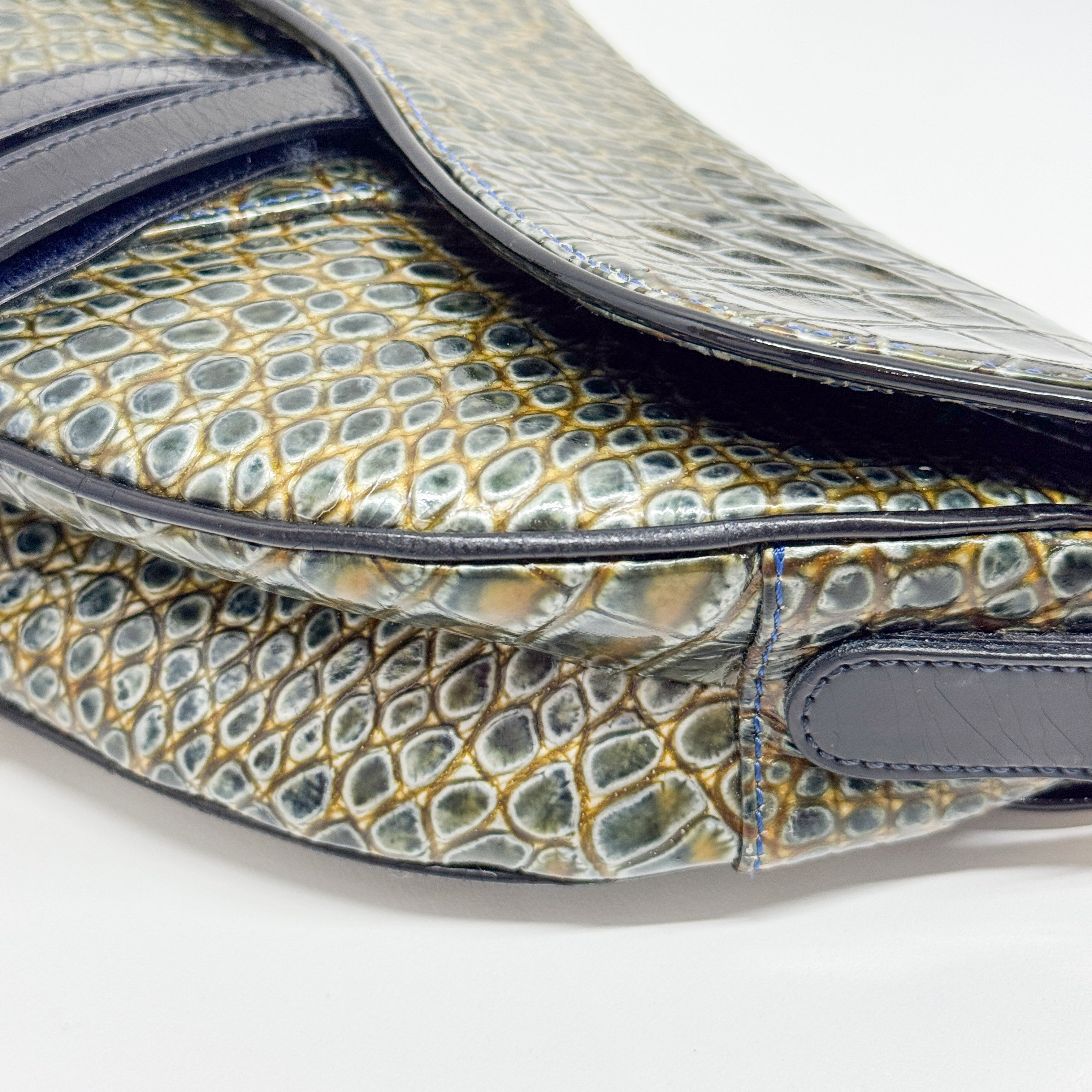 Saddle Olive-Brown Crocodile Embossed Leather Shoulder Bag