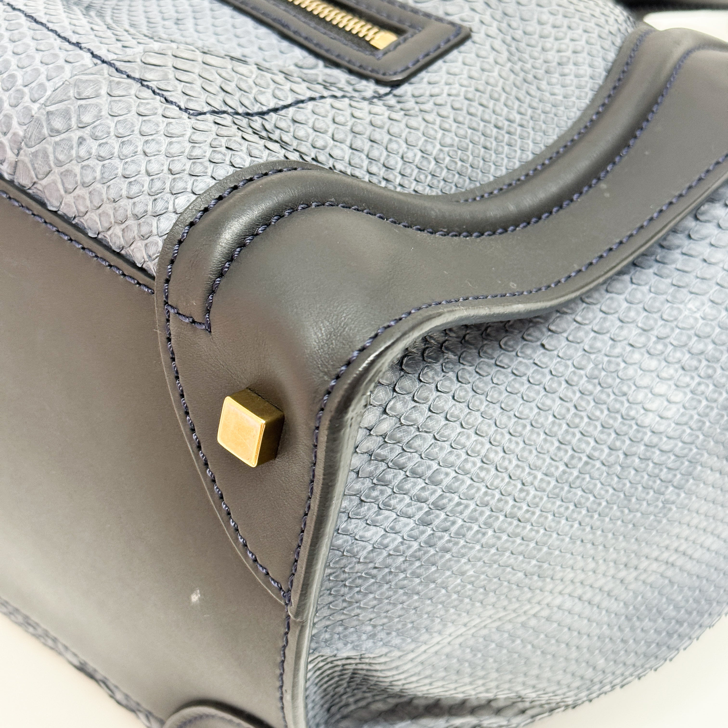 Luggage Micro Blue Python Embossed Leather Hand Bag