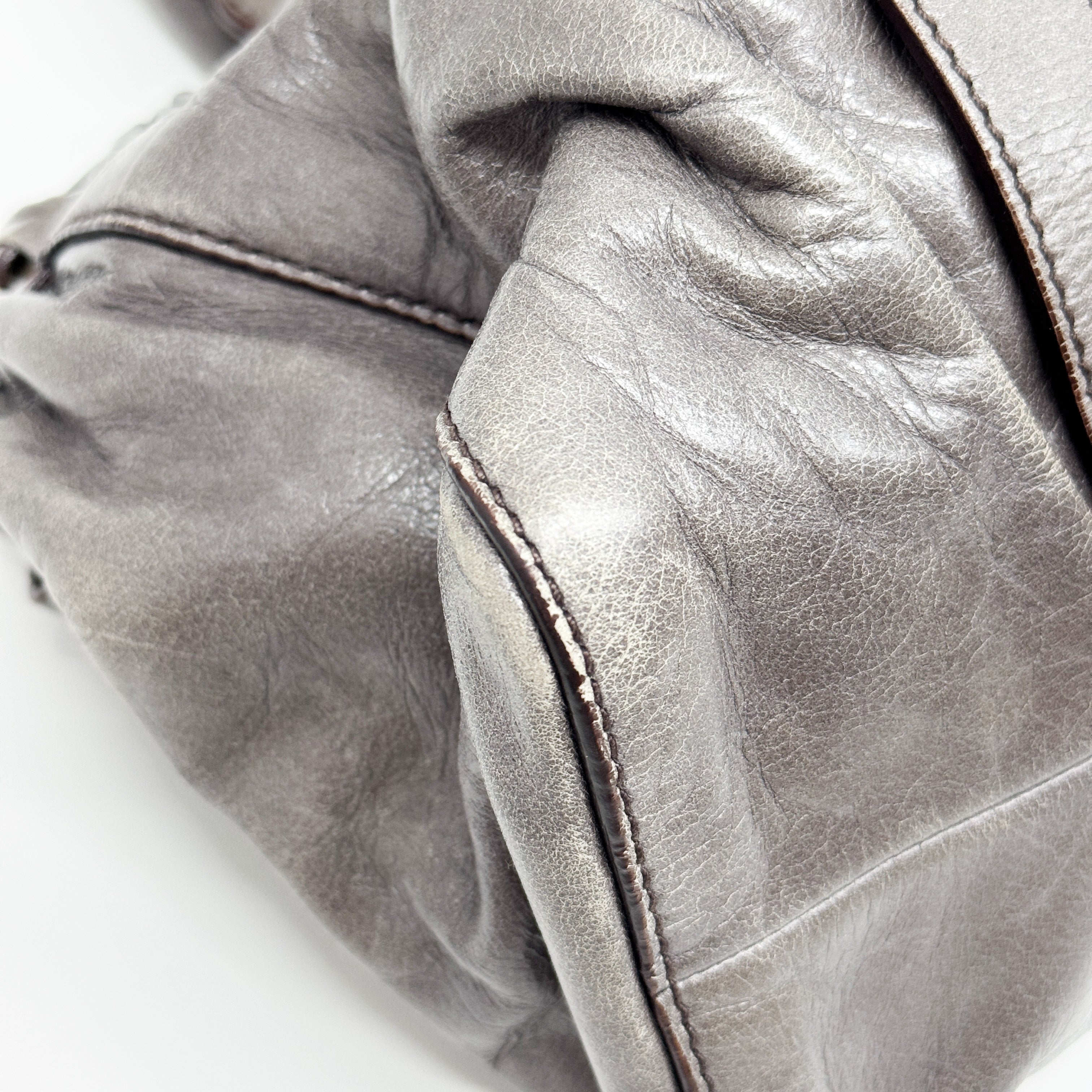 Vitello Grey Calfskin Leather Two Way Bag