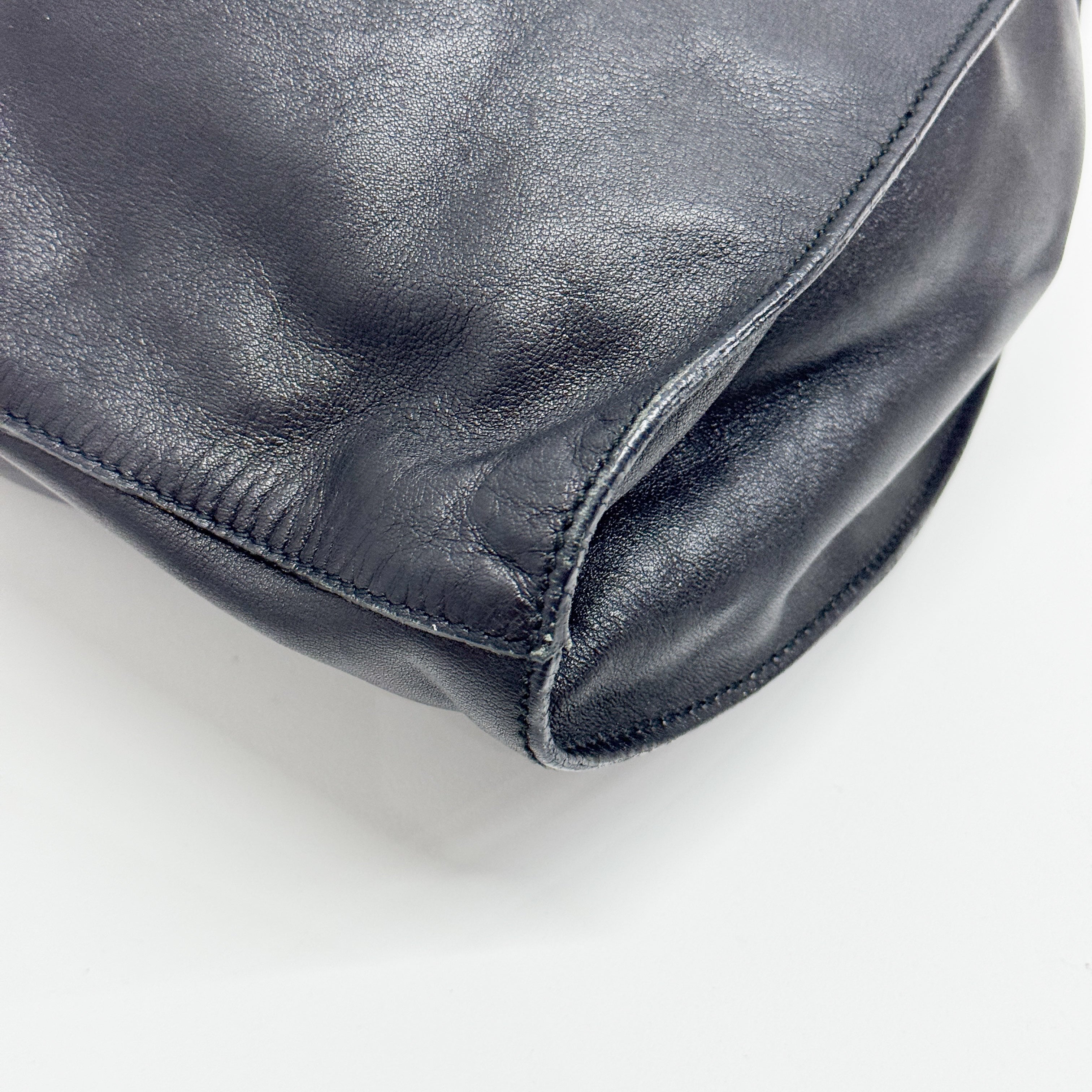 Black Leather Hobo Shoulder Bag