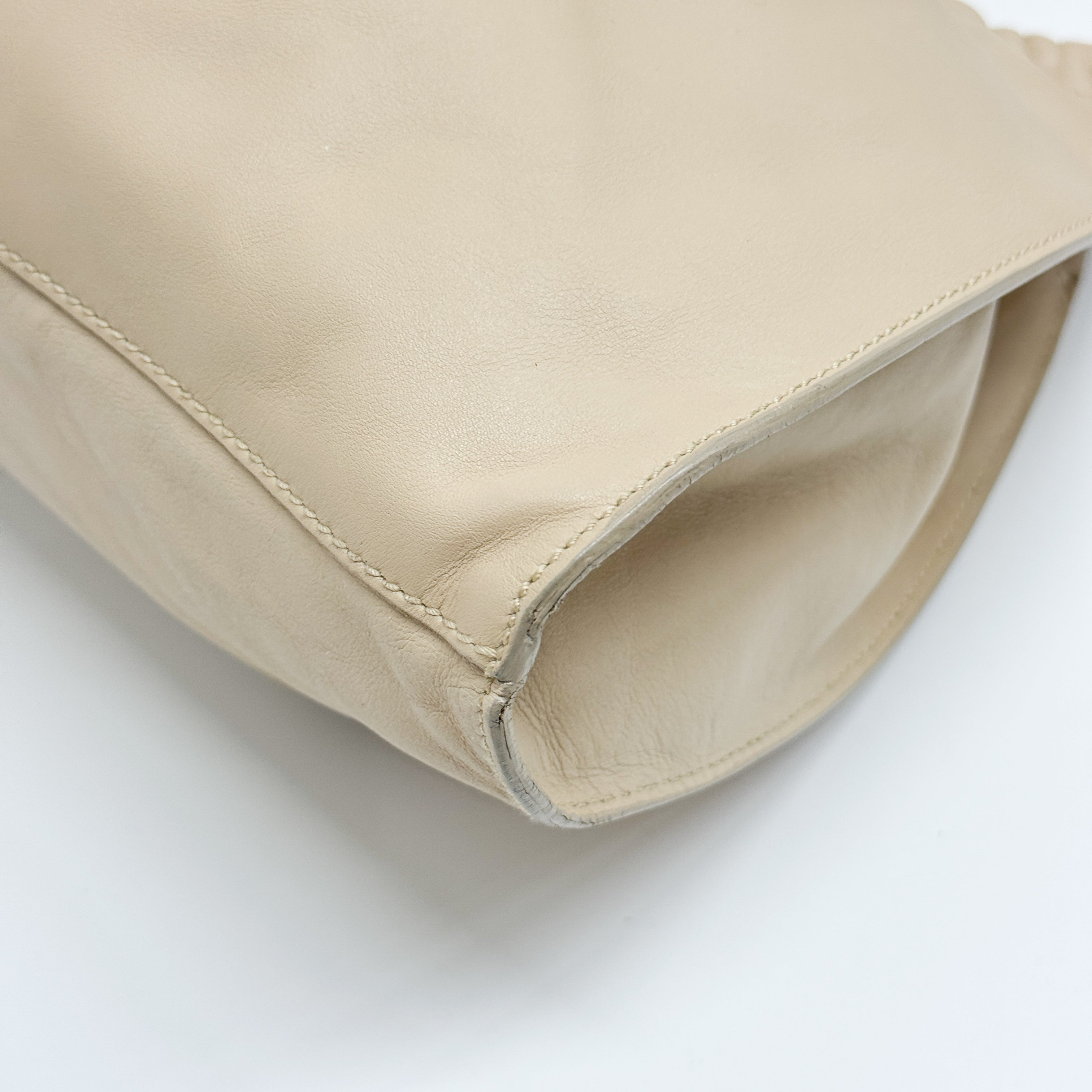 Beige Leather Hobo Shoulder Bag
