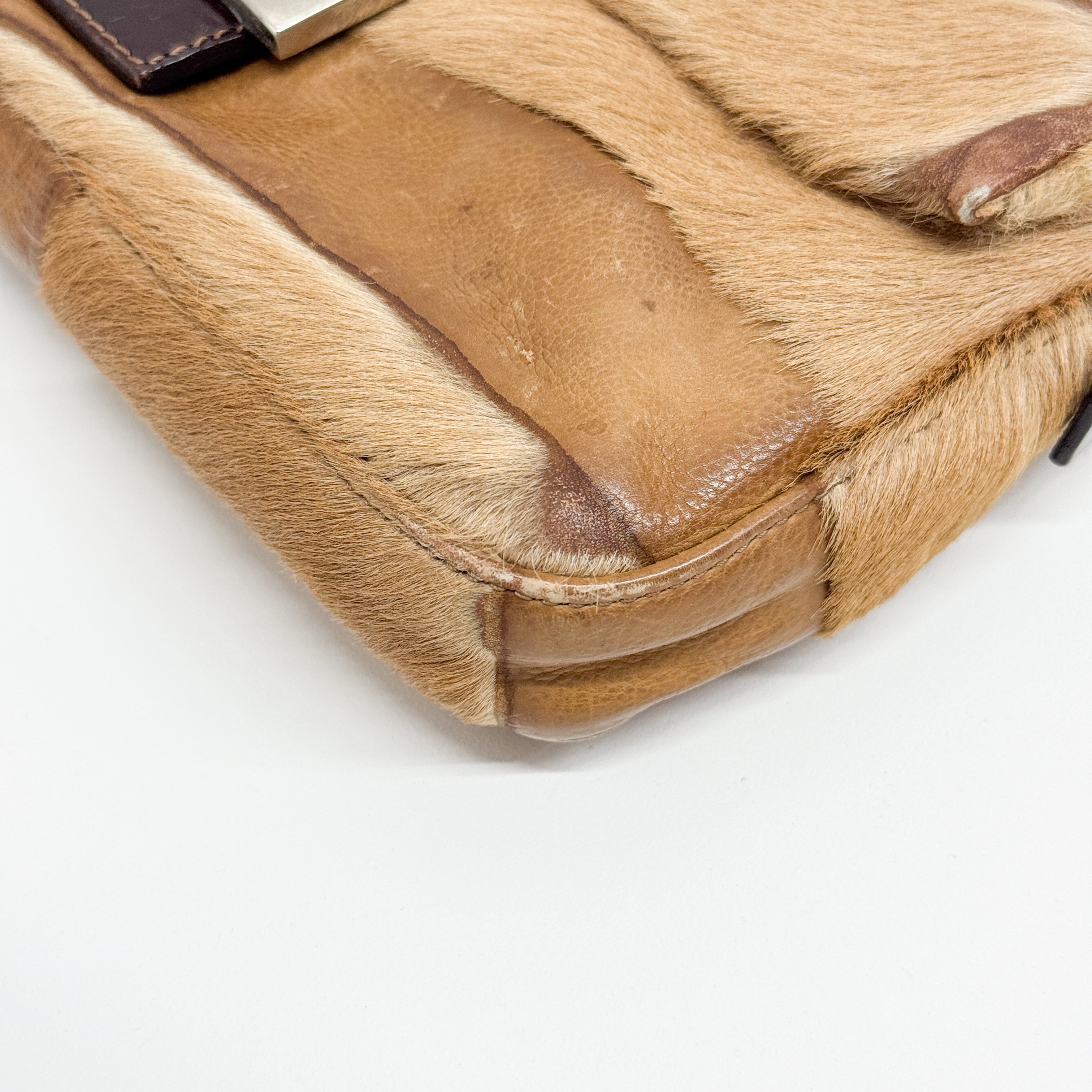 Baguette Brown Leather & Pony Hair Shoulder Bag