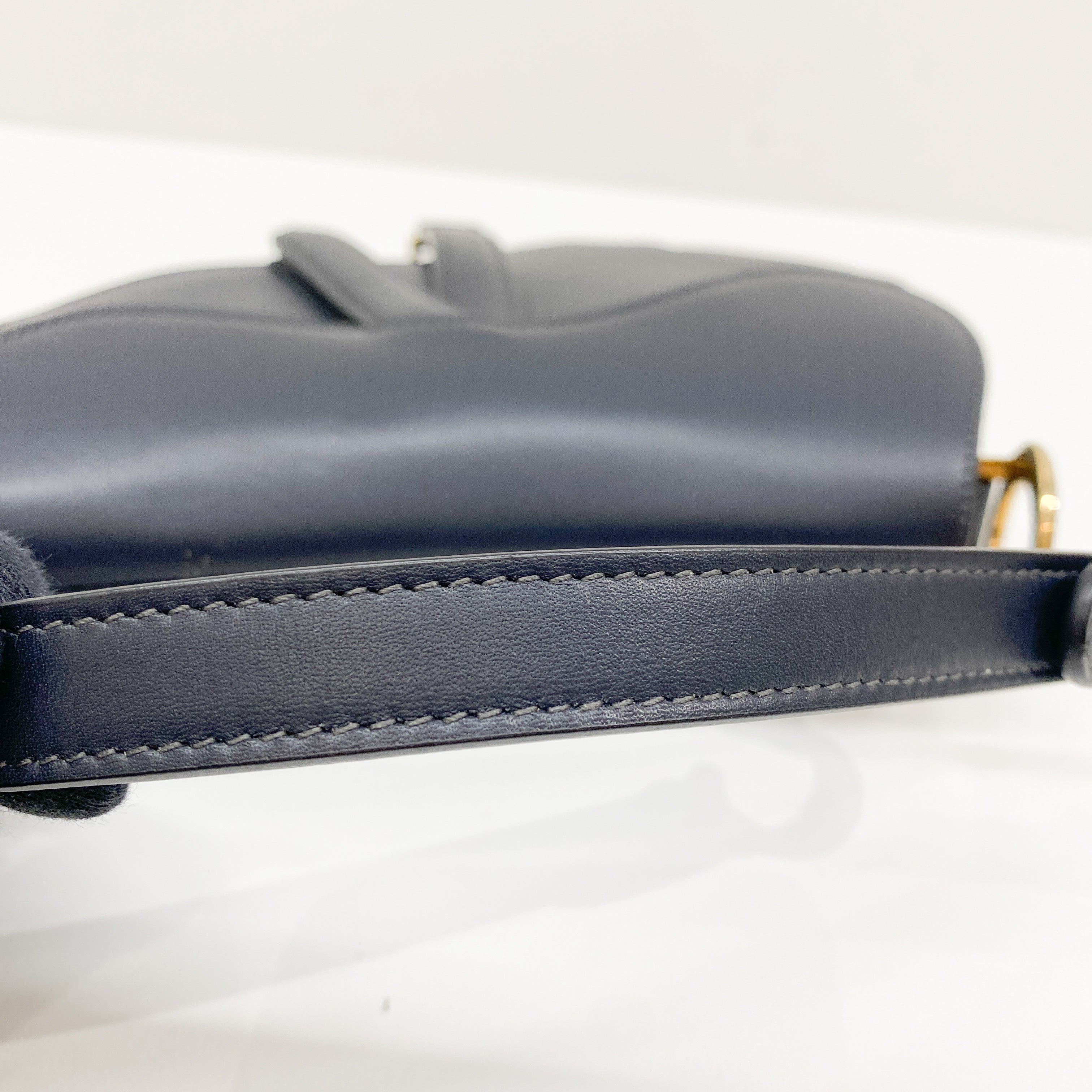 Navy Leather Saddle Bag