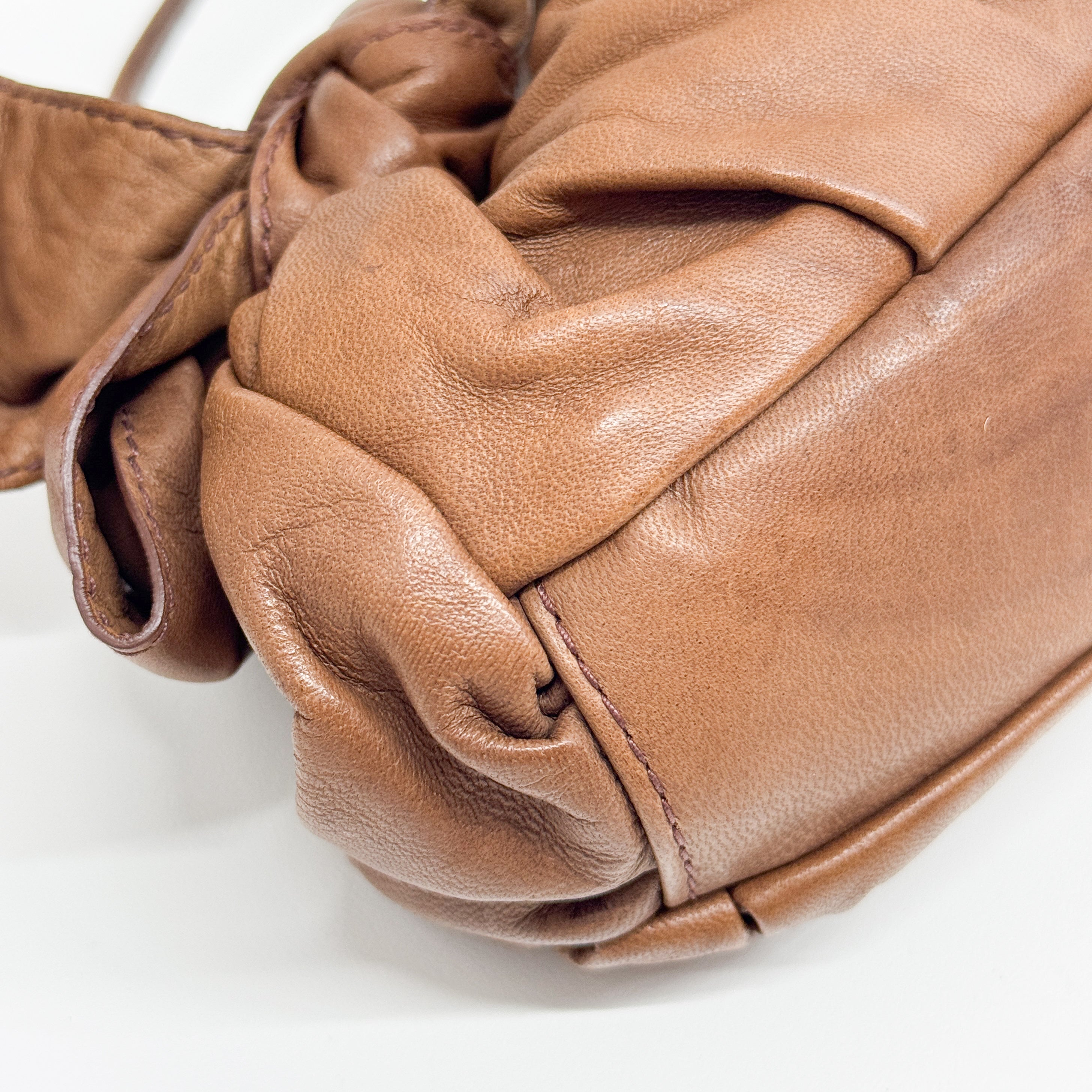 Bow Brown Leather Clutch/Hand Bag