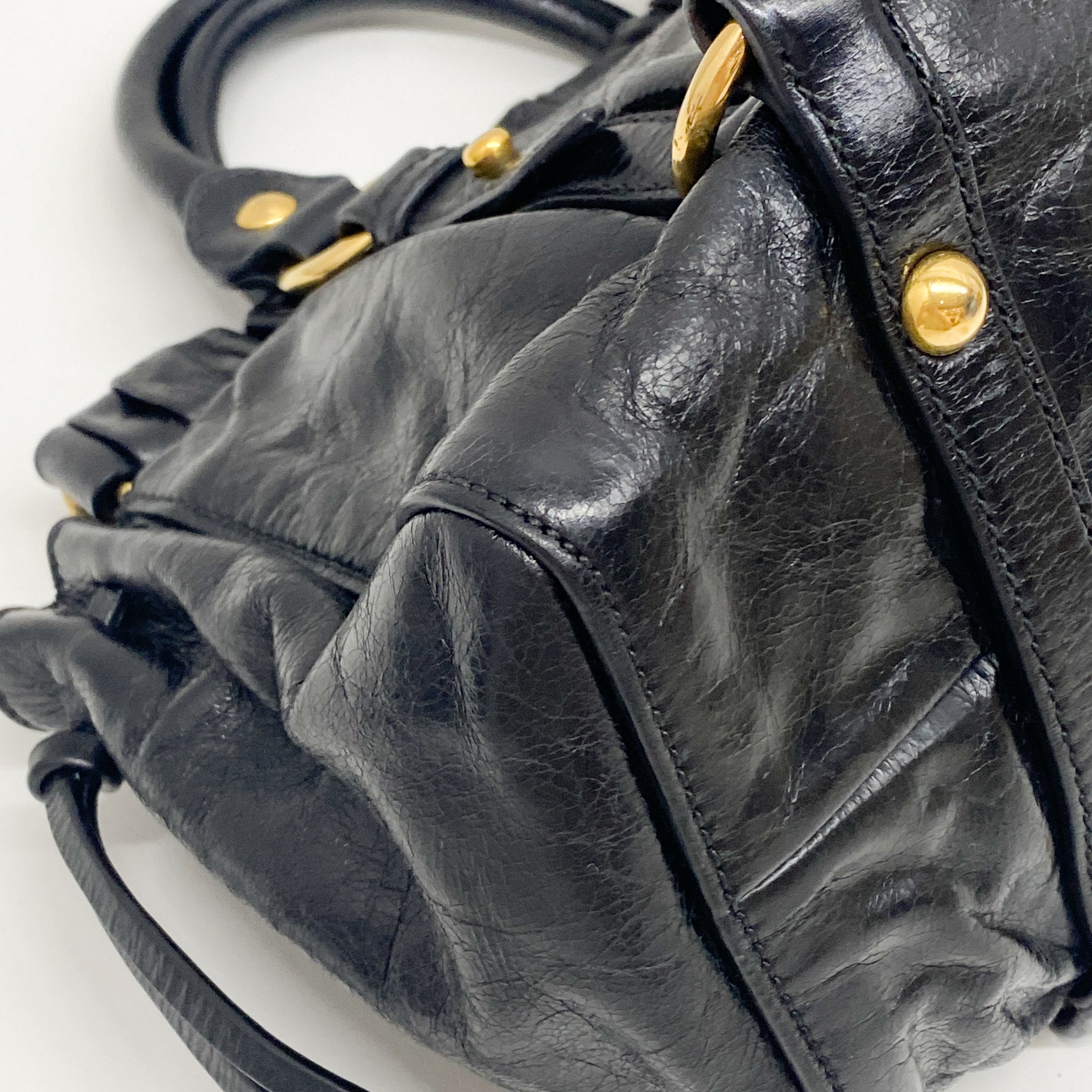 Mini Vitello Black Calfskin Leather Two Way Bag