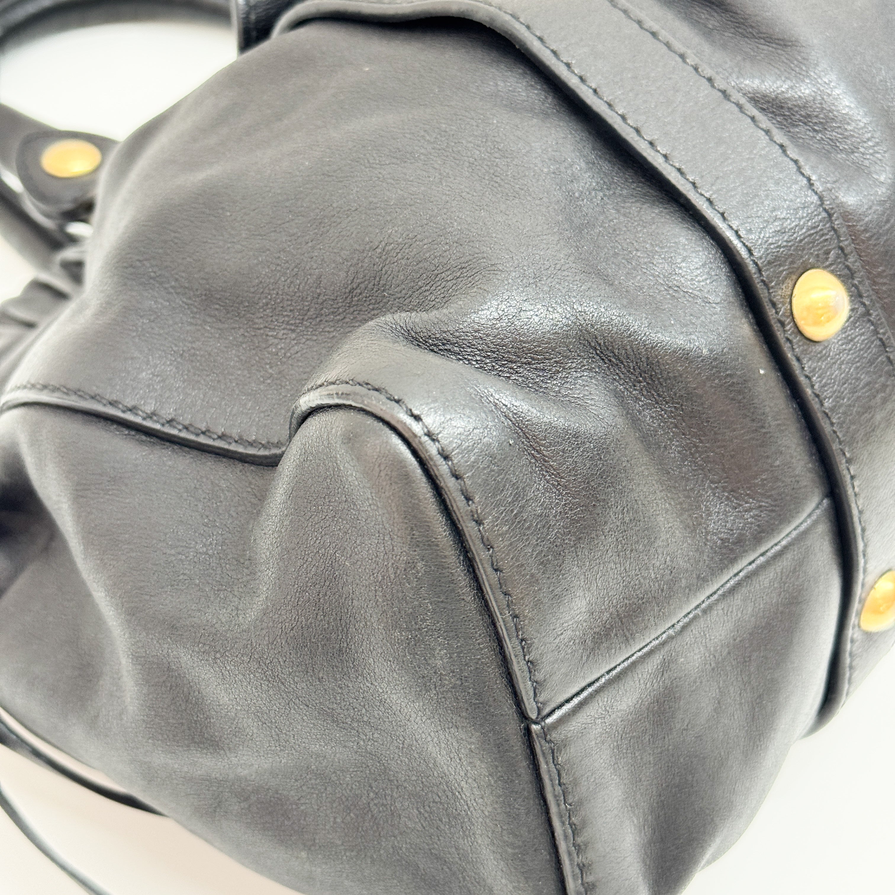 Vitello Black Calfskin Leather Two Way Bag