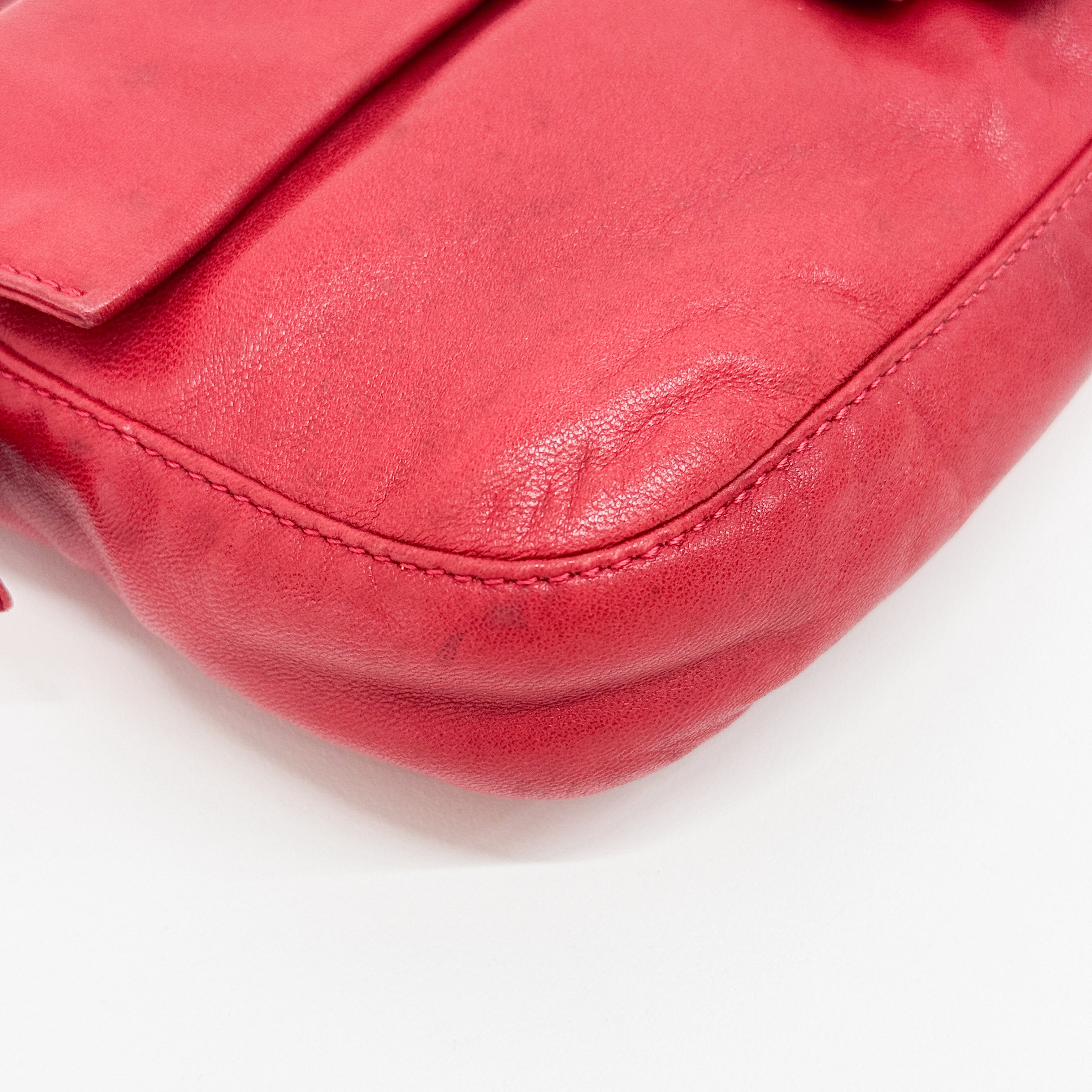 Baguette Red Lambskin Leather Shoulder Bag