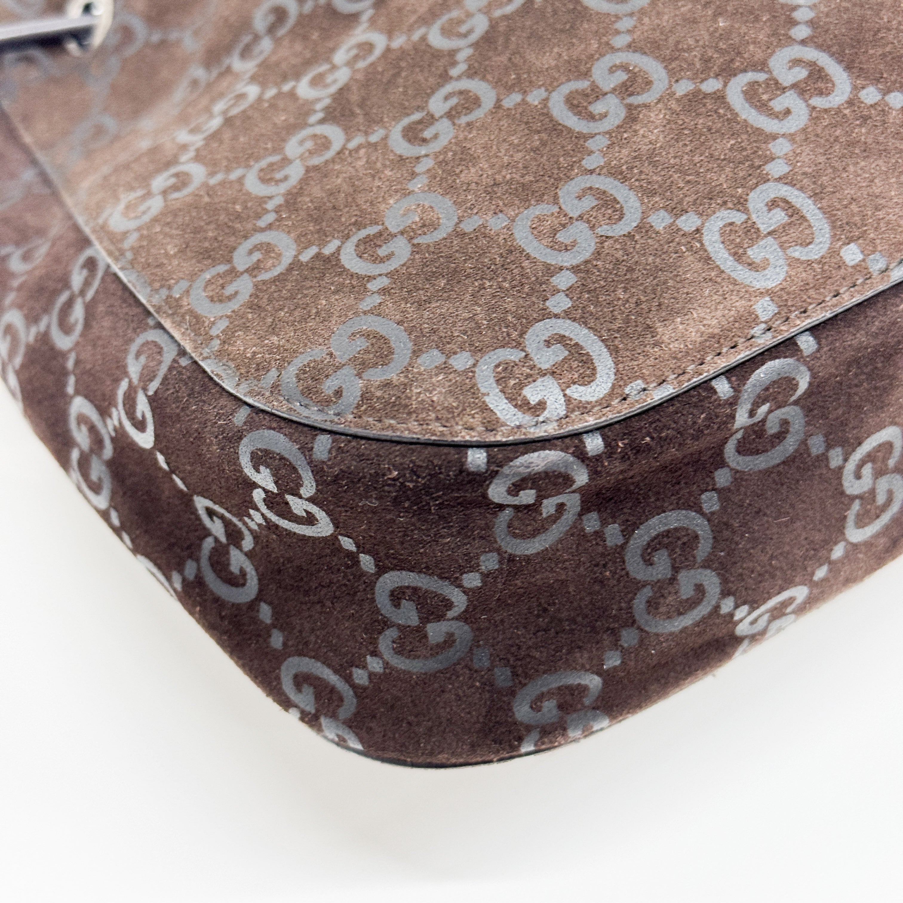 GG Brown Suede Shoulder Bag