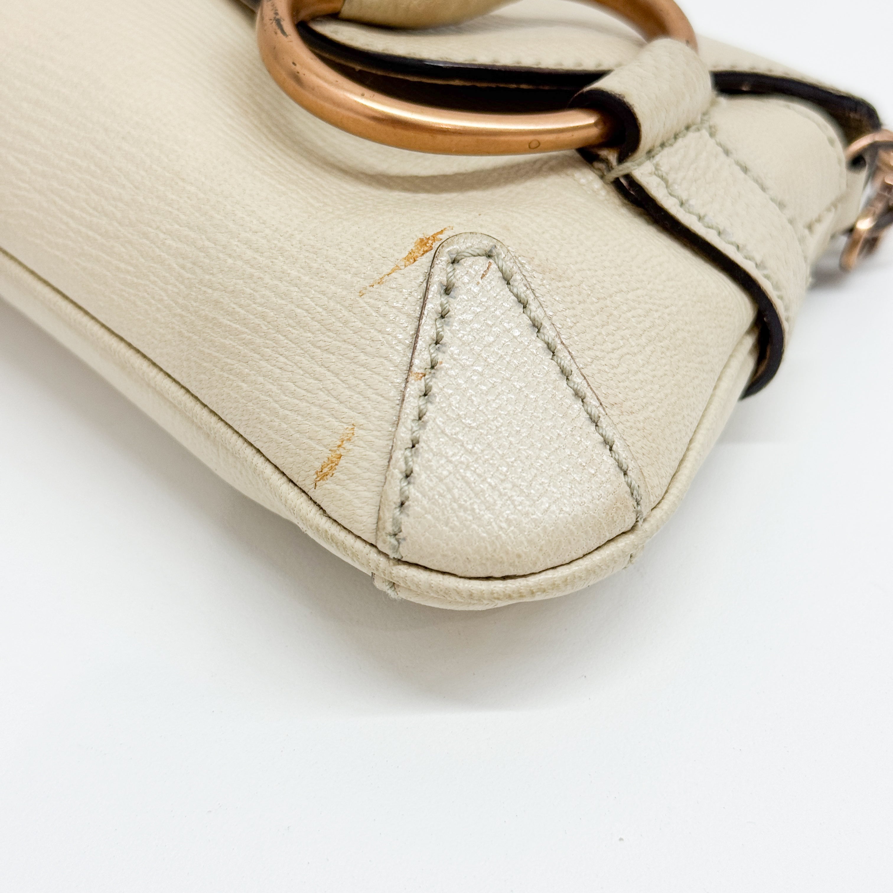 Horsebit Beige Leather Chain Shoulder Bag