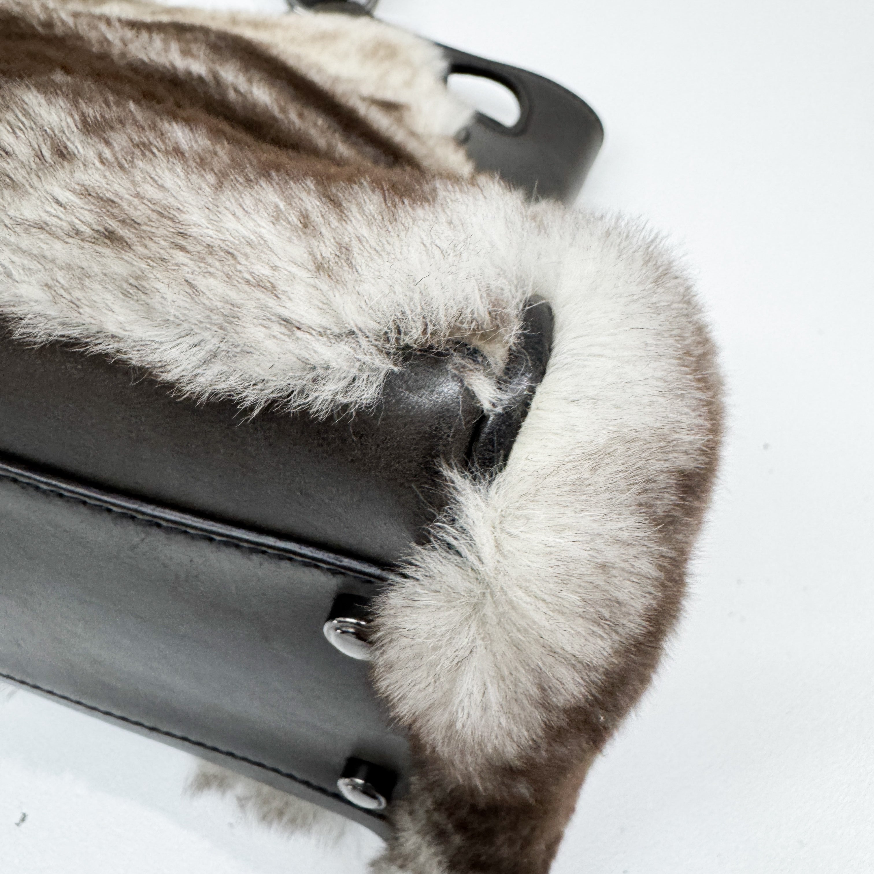 Brown & White Rabbit Fur Shoulder Bag