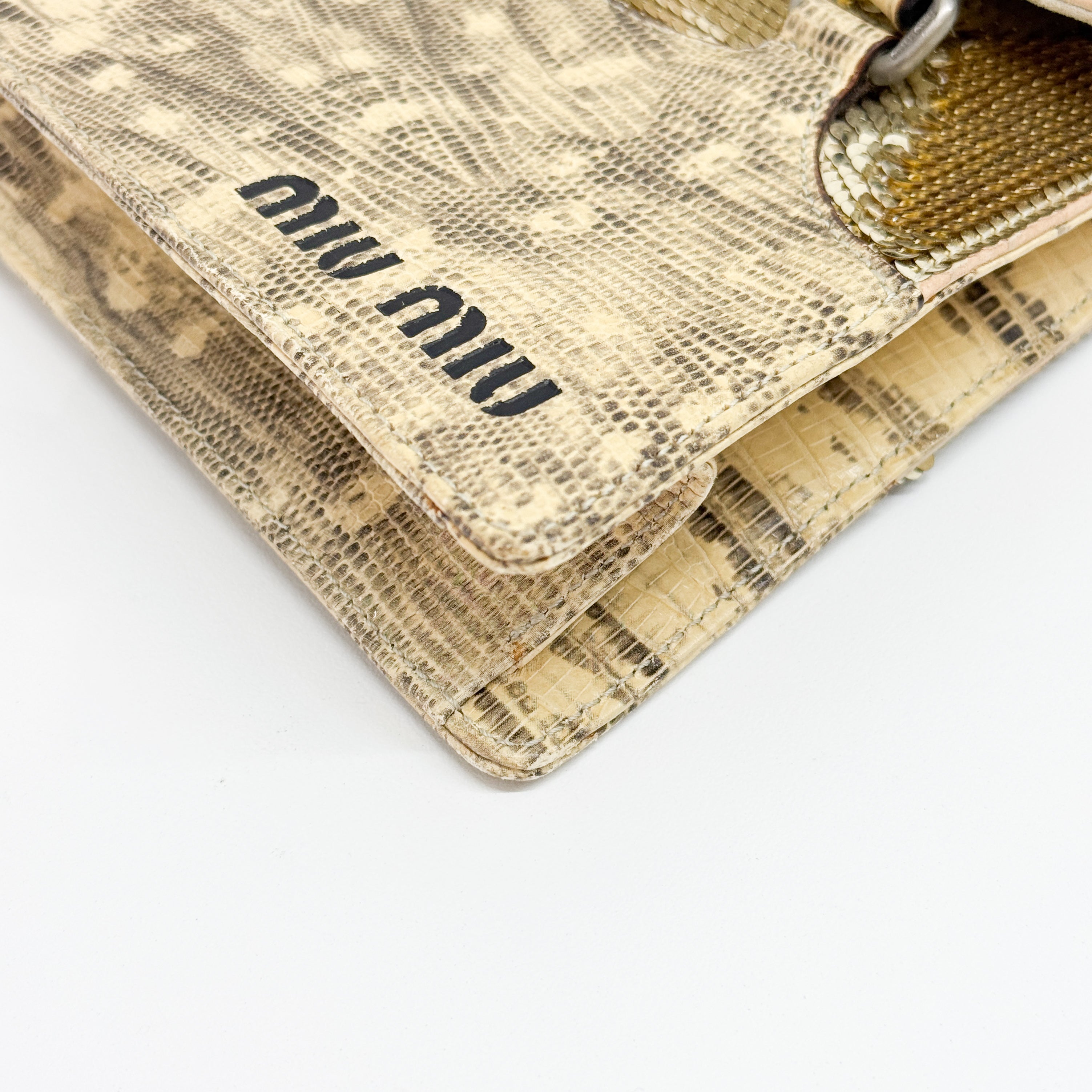 Gold Sequin Yellow Python Embossed Leather Shoulder Bag