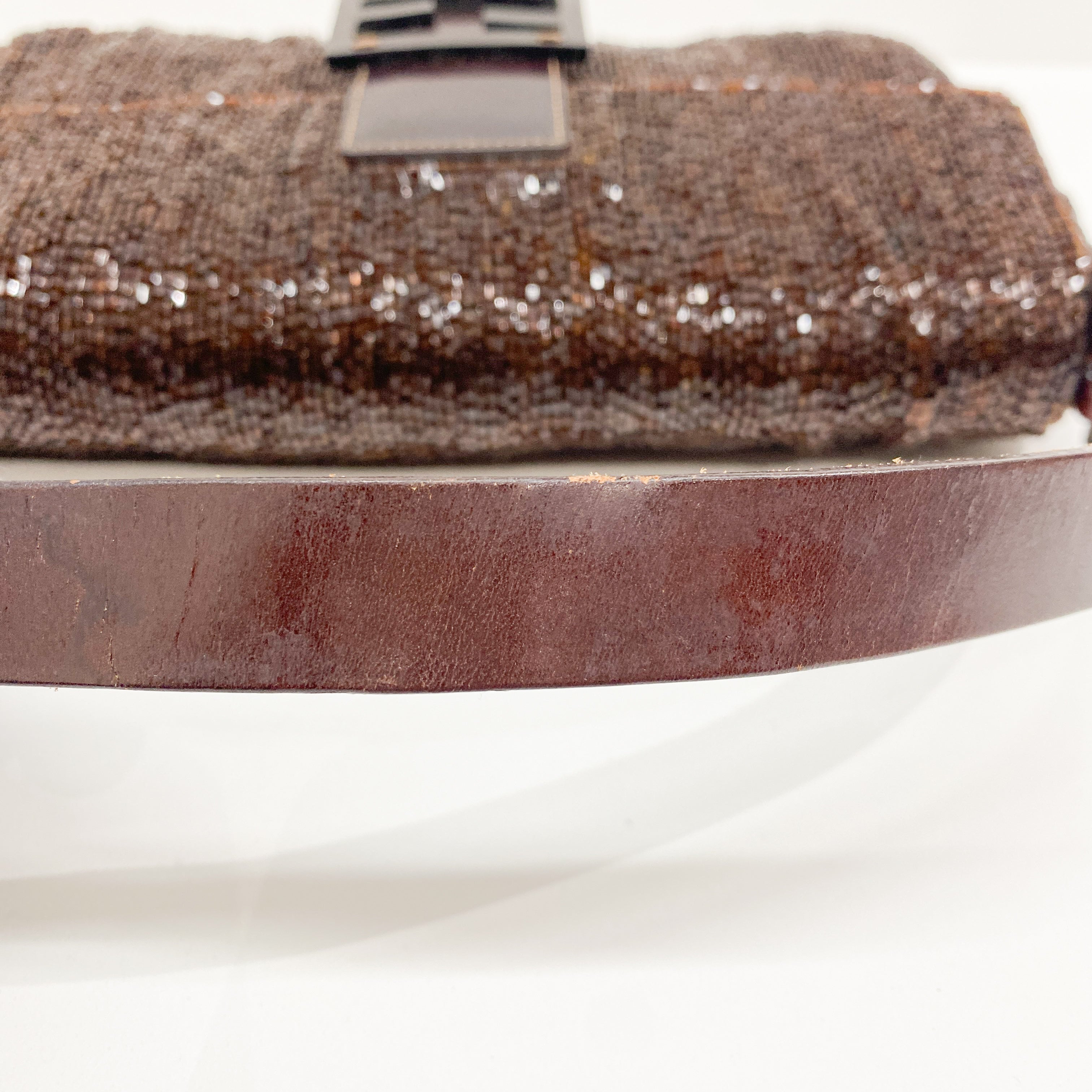 Baguette Brown Beaded Shoulder Bag