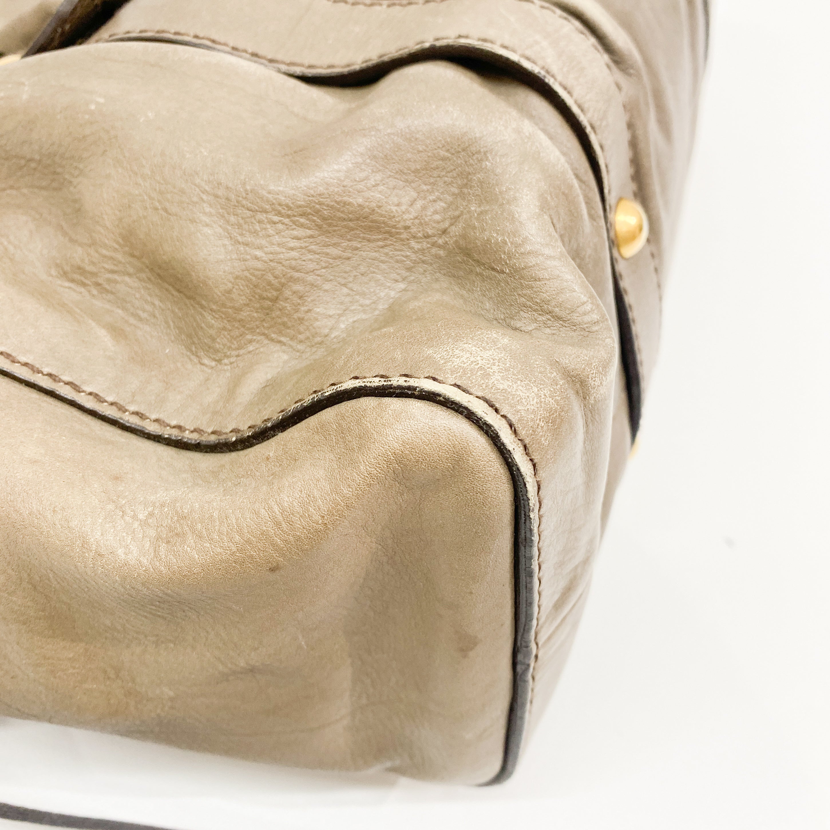 Vitello Grey Calfskin Leather Two Way Bag