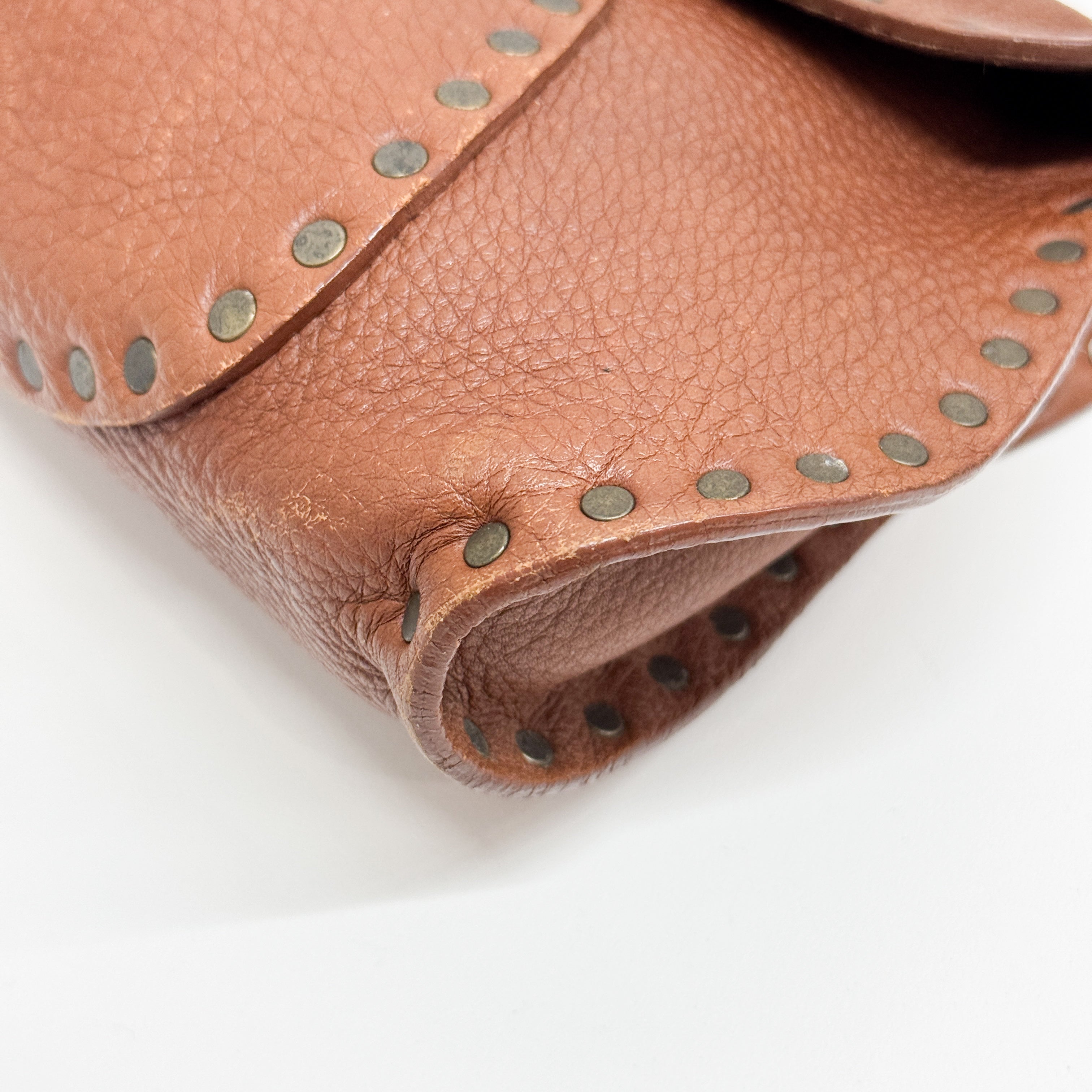 Vintage Brown Studded Leather Shoulder Bag