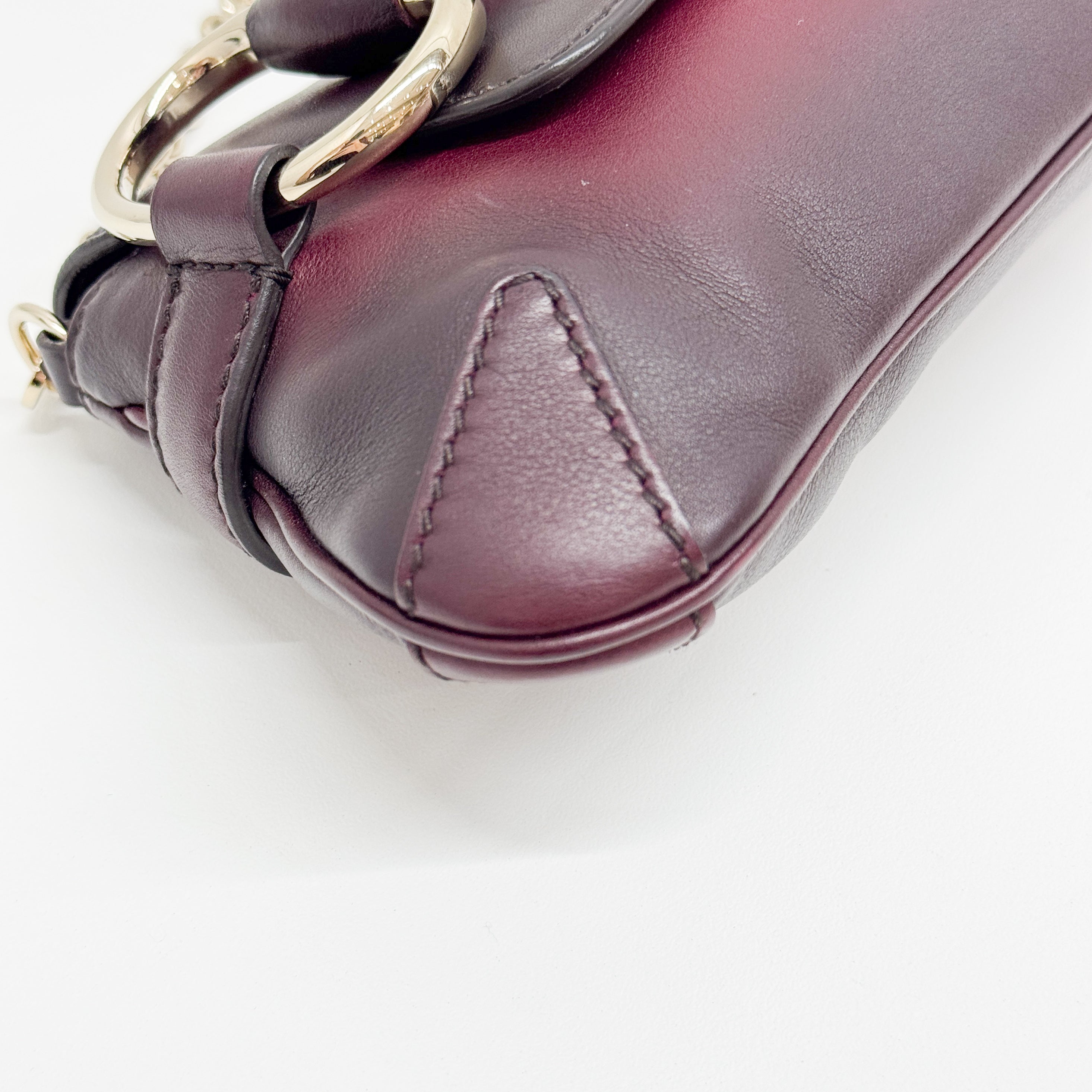 Horsebit Burgundy Ombrė Leather Shoulder Bag