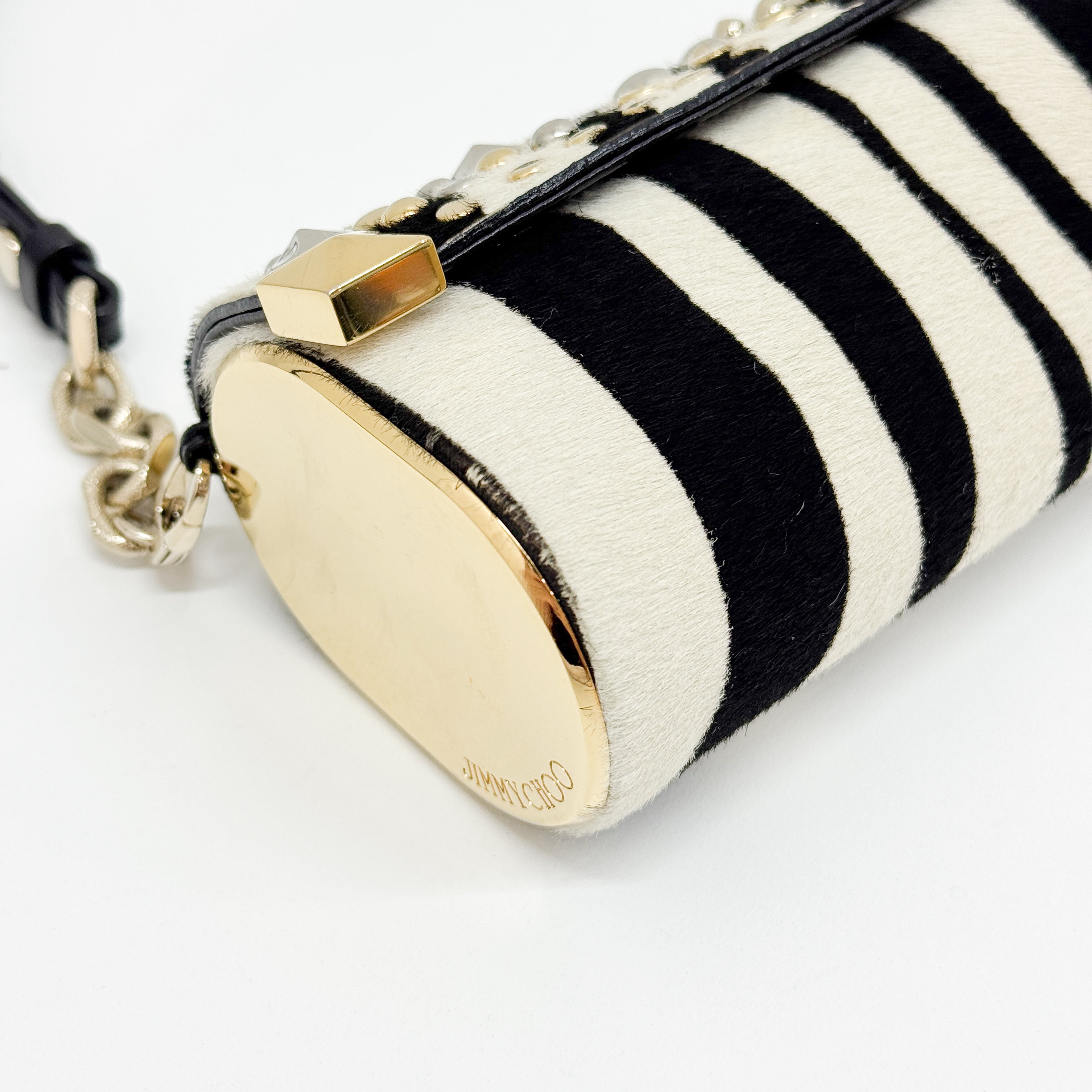 Vintage Black and White Studded Zebra Print Shoulder Bag