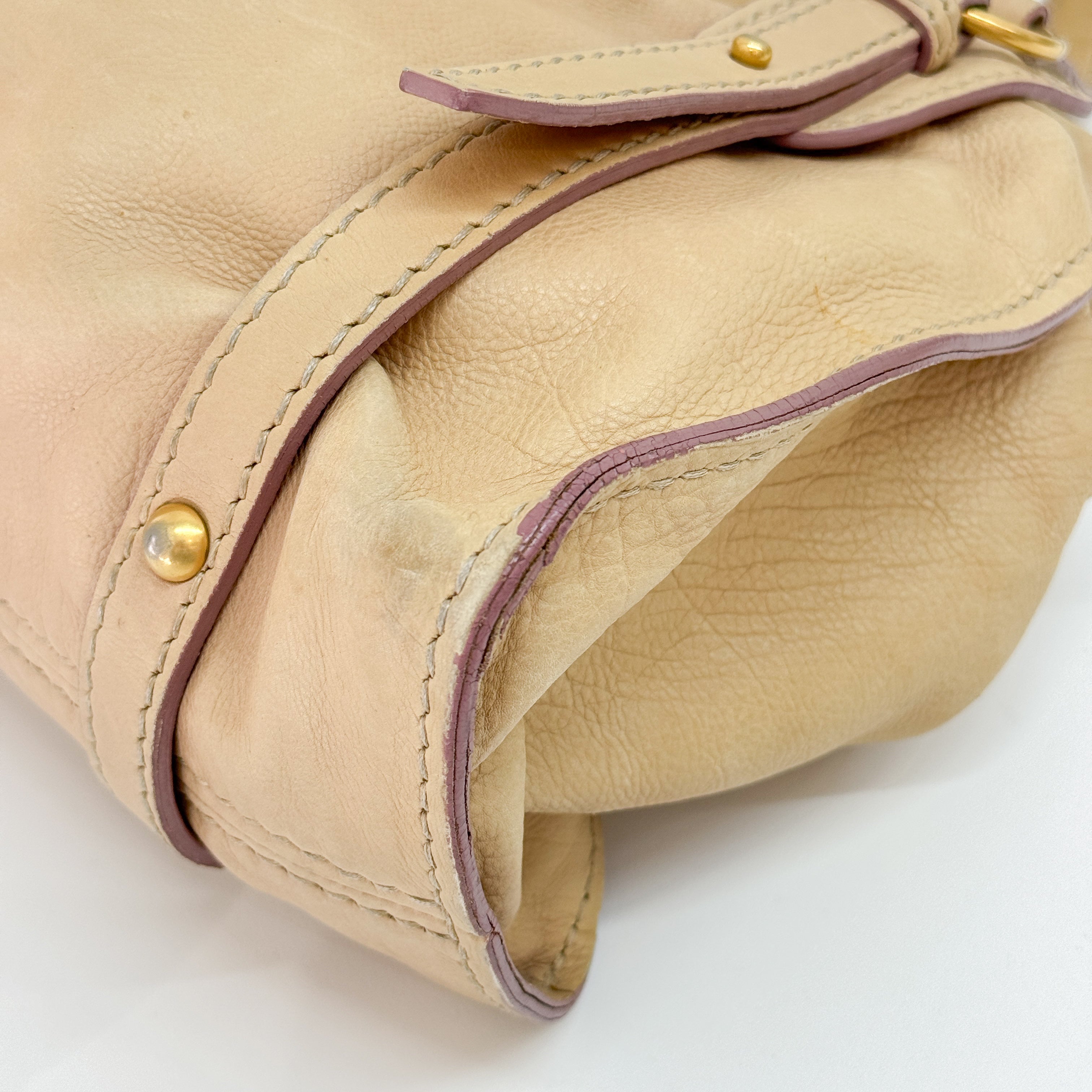 Vitello Lux Bow Bag Beige Calfskin Leather Shoulder Bag