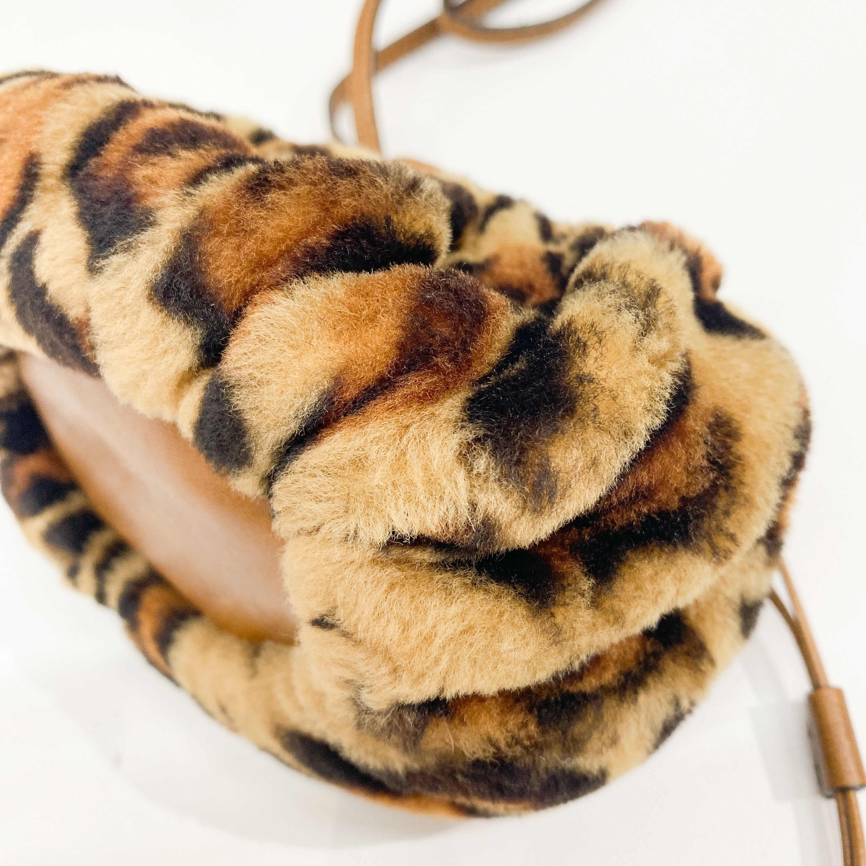 Brown Leopard Print Faux Fur Pouch Bag