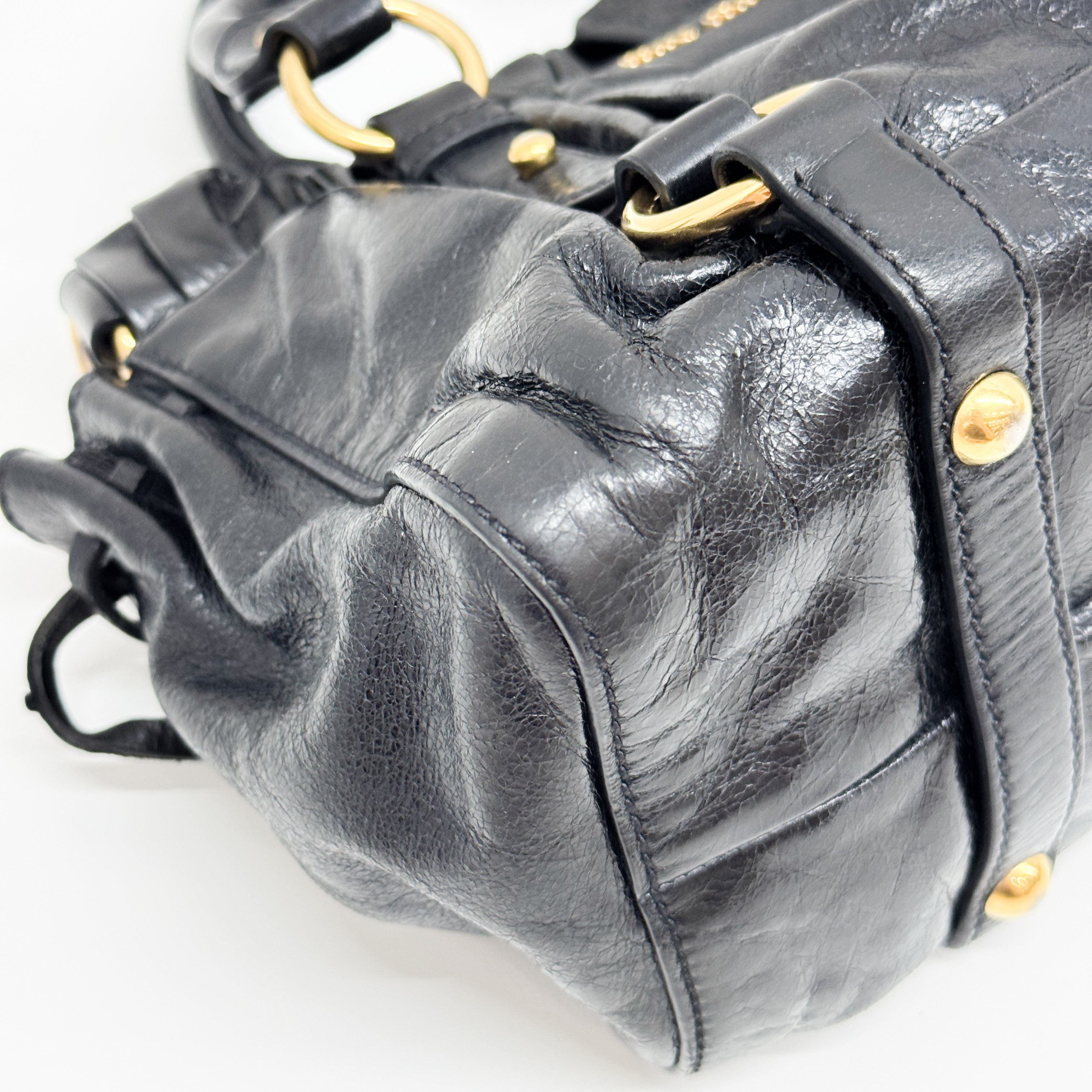 Mini Vitello Black Calfskin Leather Two Way Bag