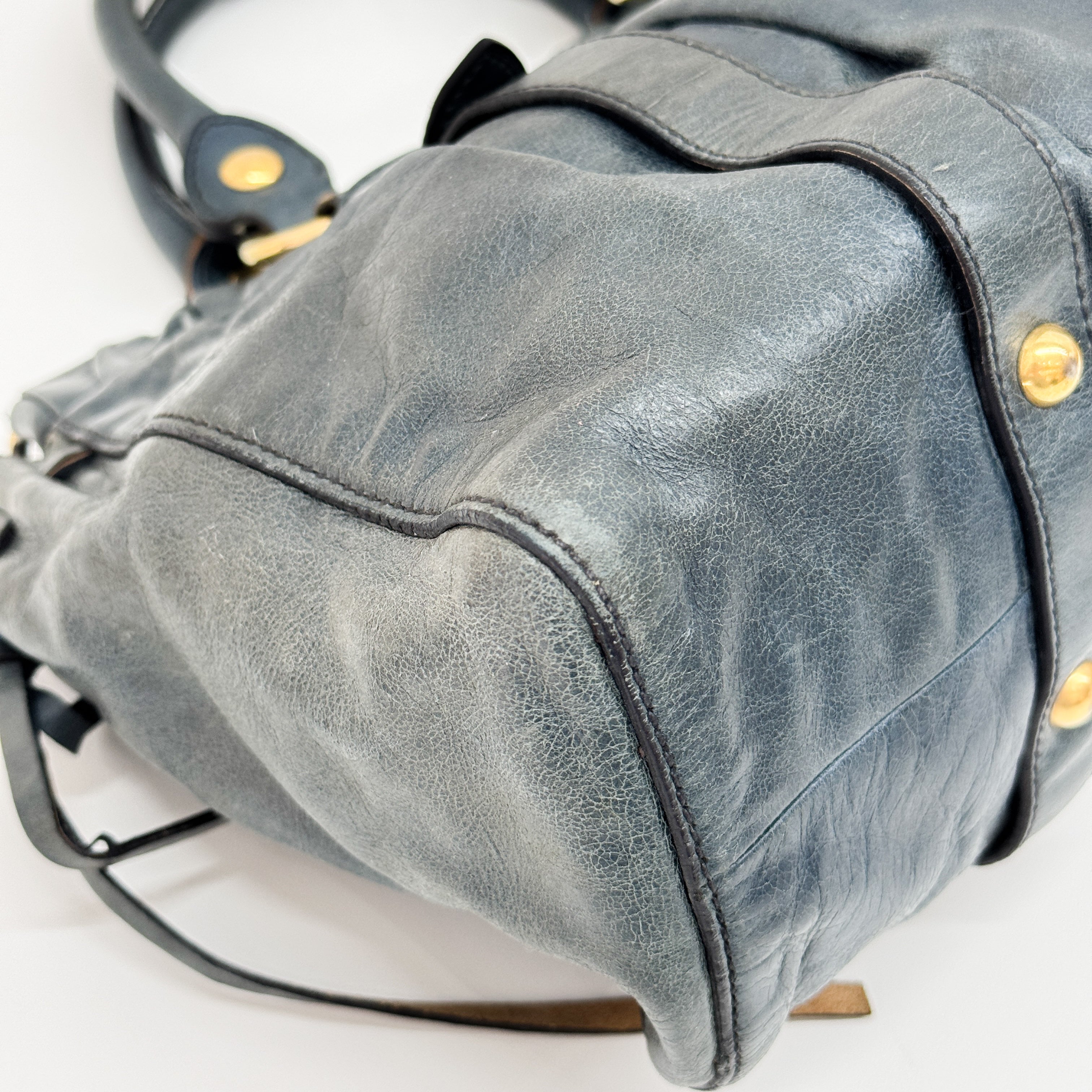 Vitello Blue Calfskin Leather Two Way Bag