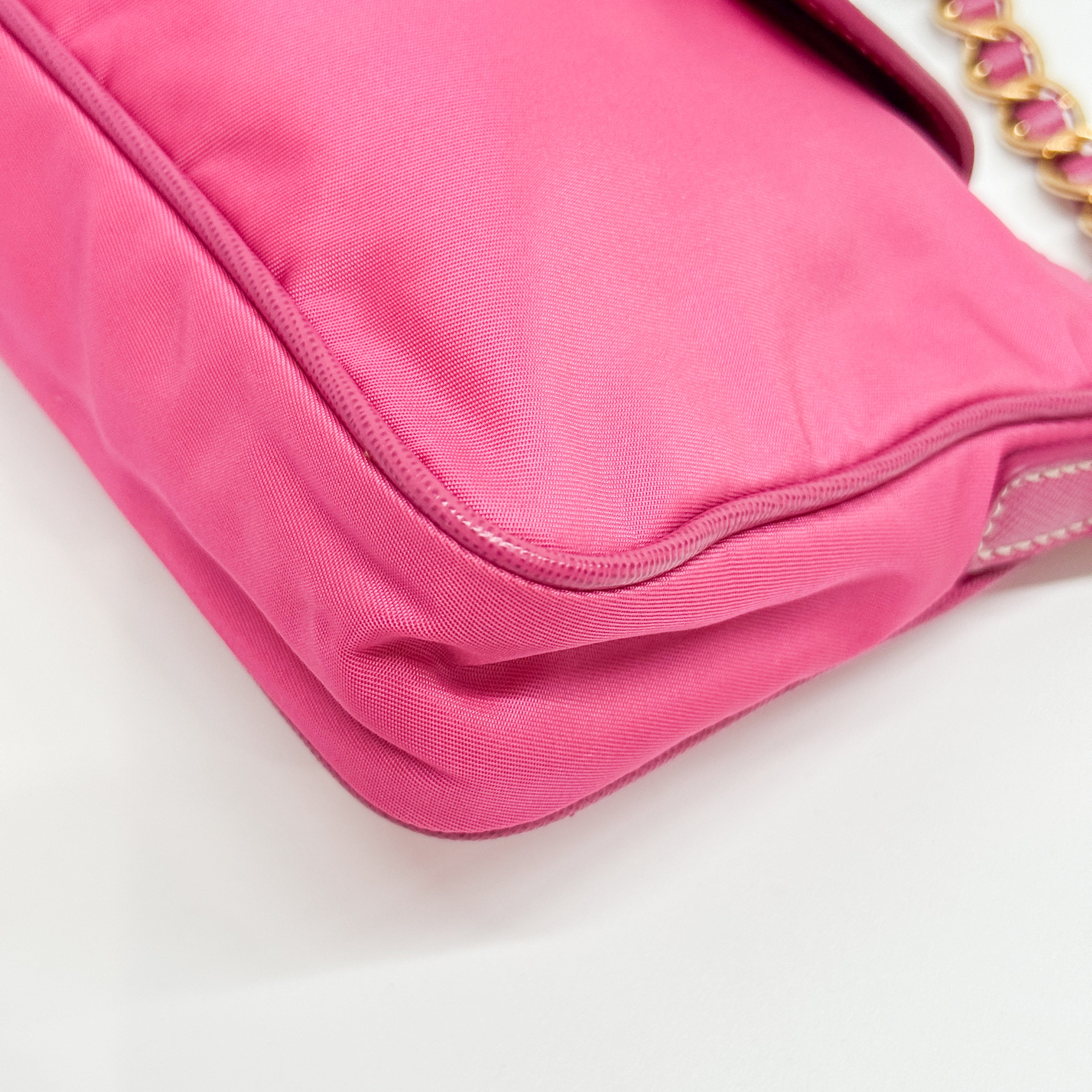 Gold Chain Pink Nylon Shoulder Bag