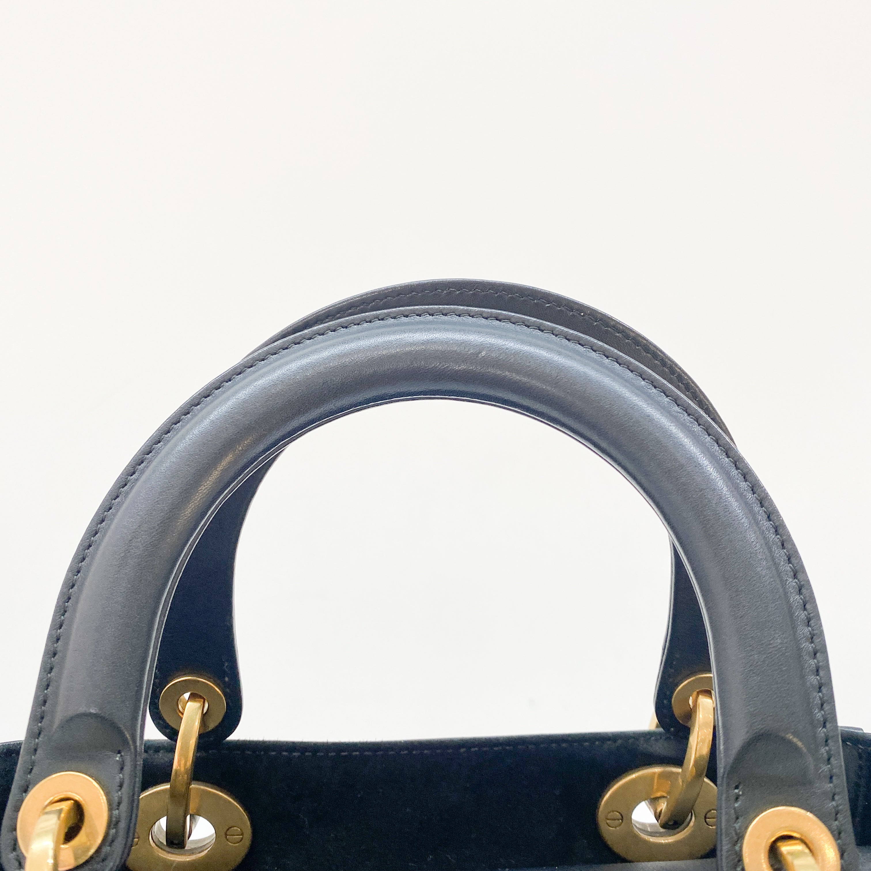 Lady Dior Black Leather Embroided Beads Bag