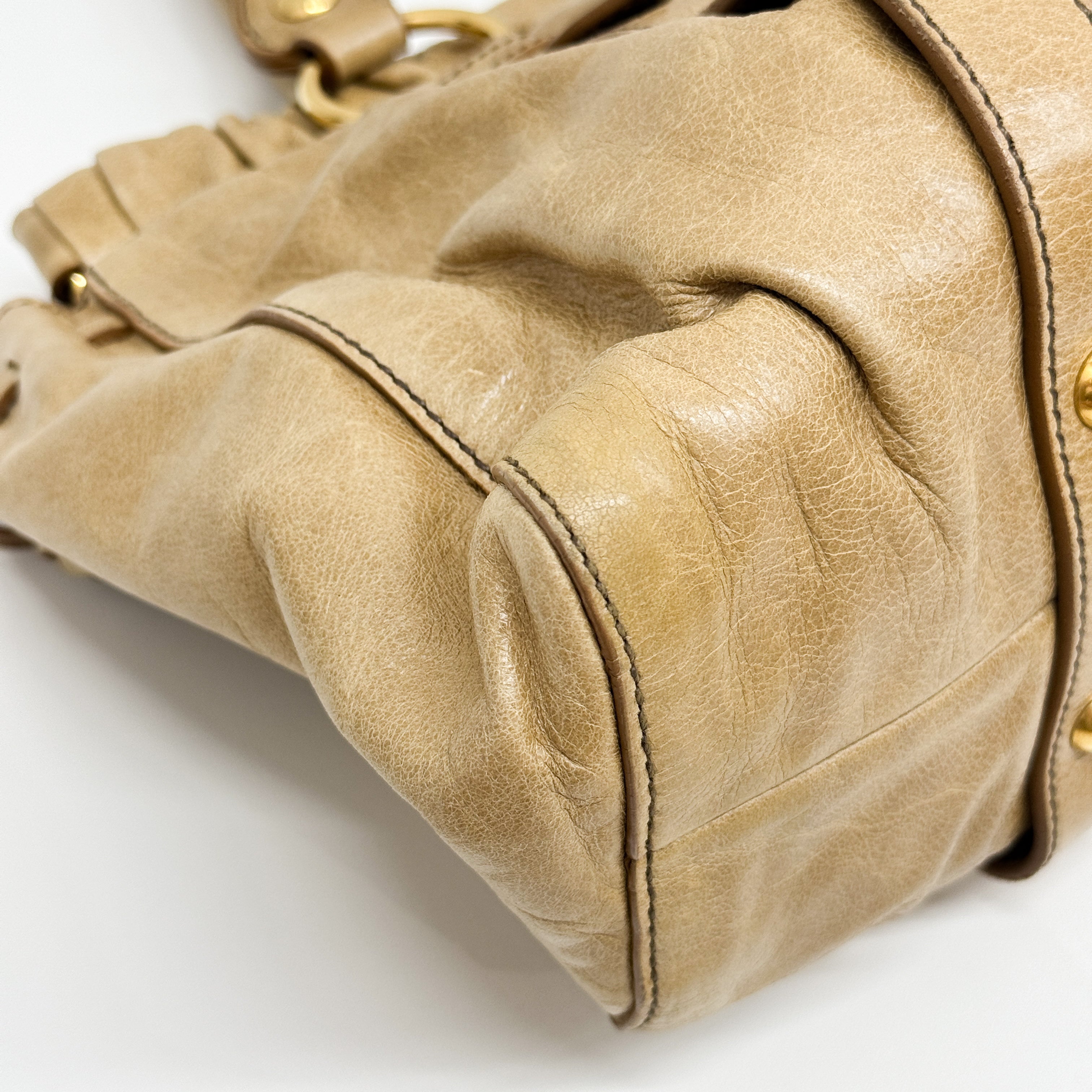 Vittelo Beige Leather Handle Bag