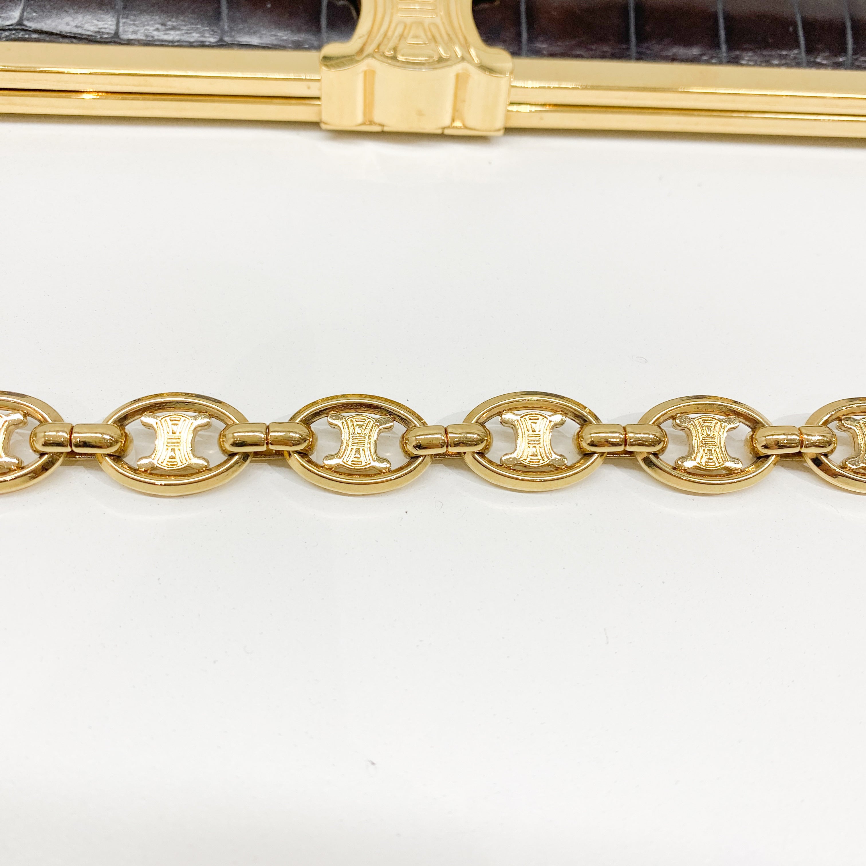 Macadam Brown Croc Chain Shoulder Bag