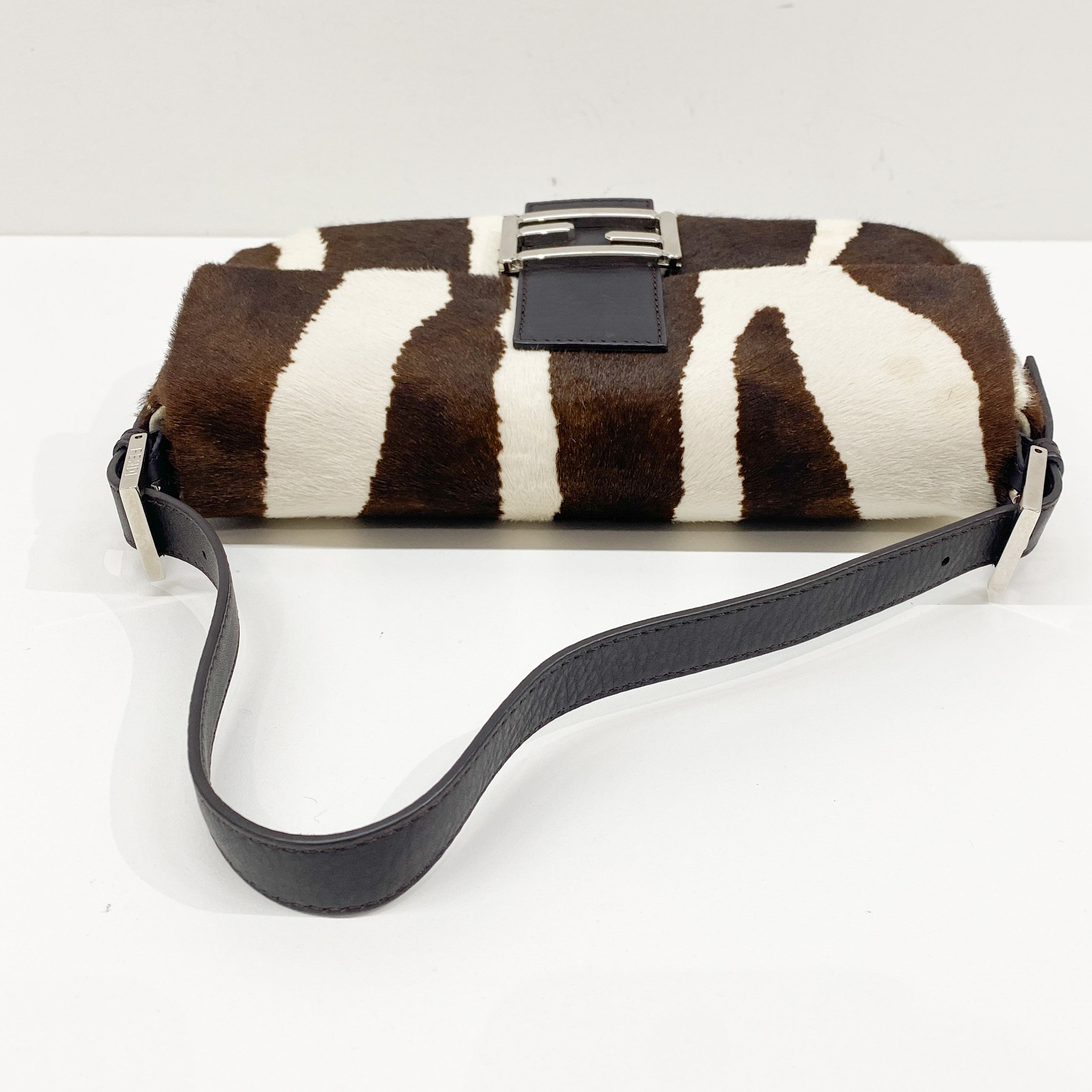 Baguette Brown Zebra Print Pony Hair Shoulder Bag