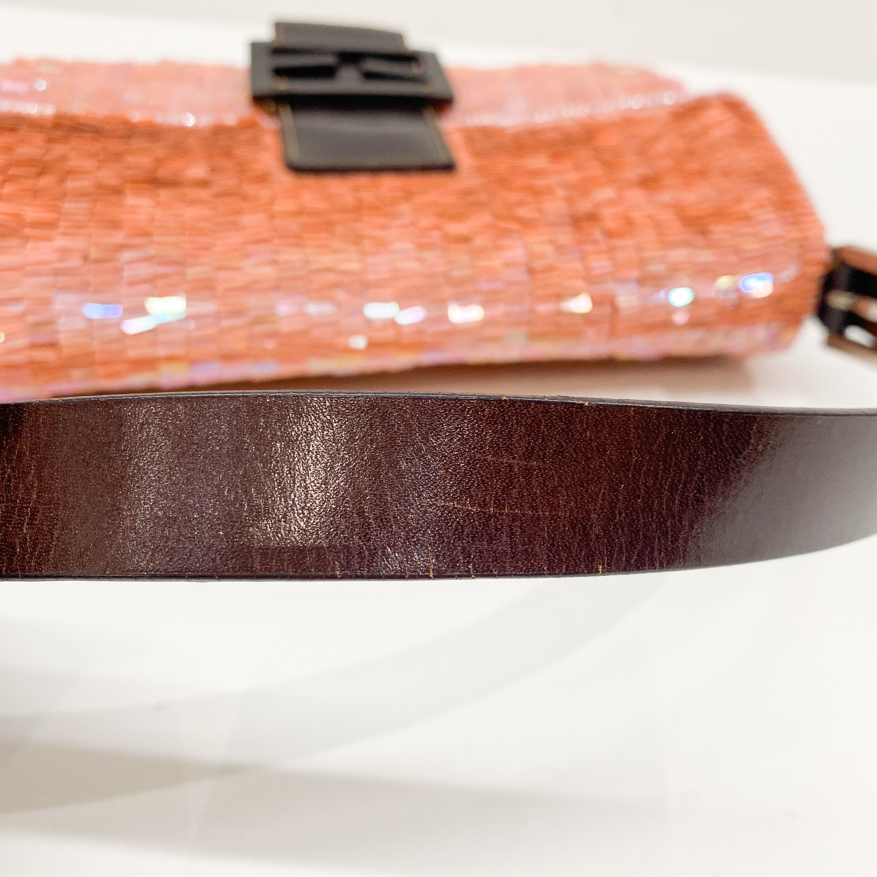 Baguette Coral Pink Sequin Shoulder Bag