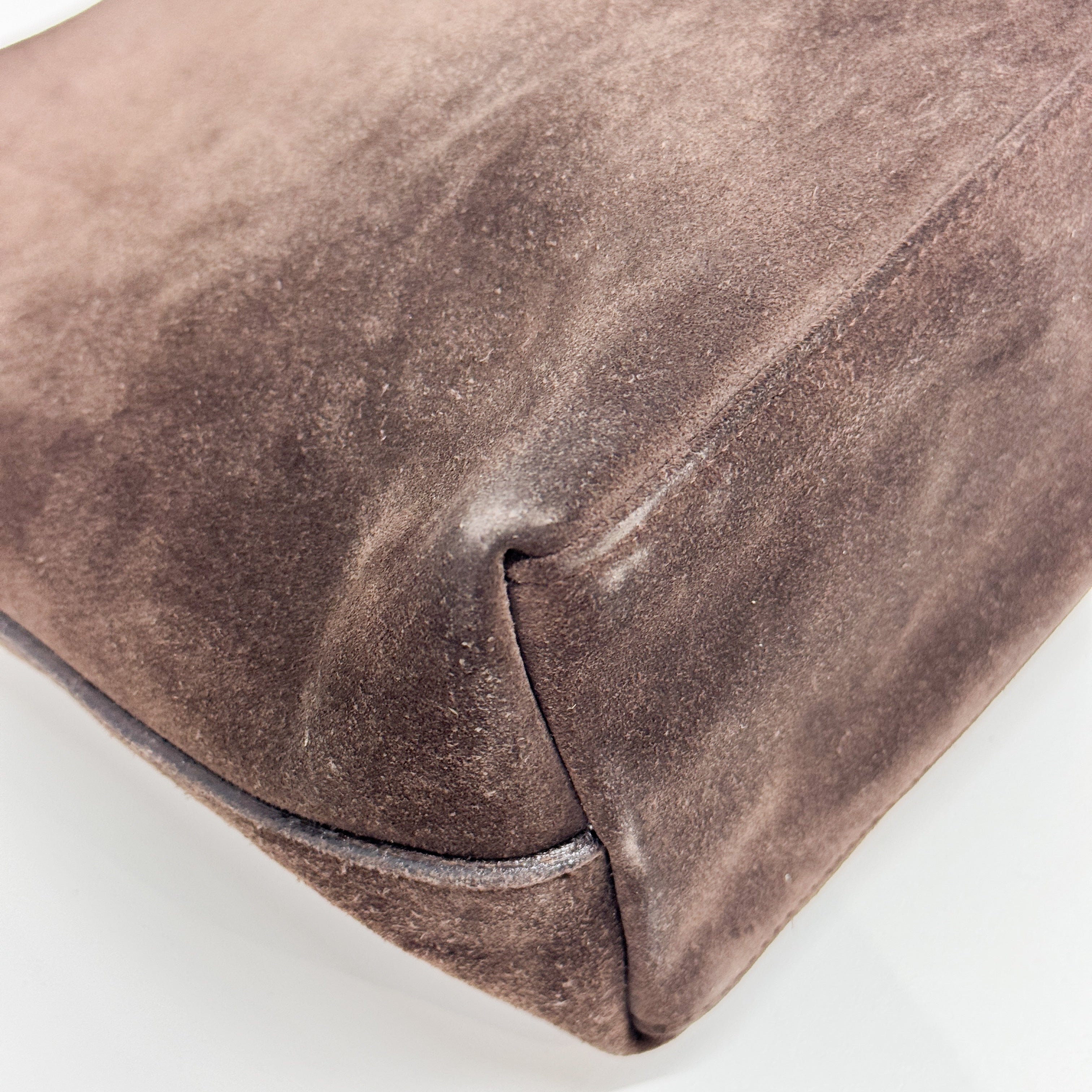 Brown Suede with Silver-tone Handle Shoulder Bag