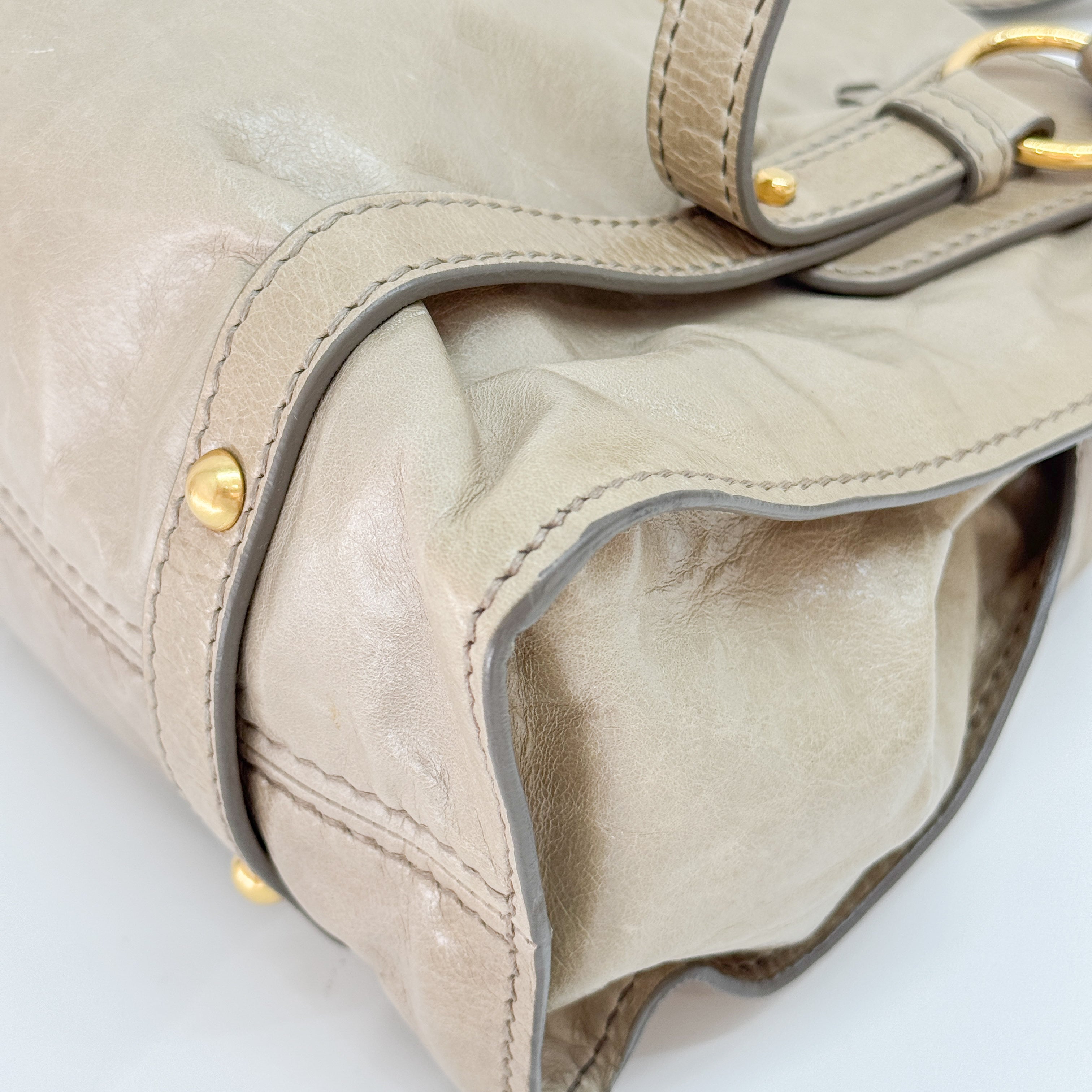 Vitello Lux Bow Beige Leather Bag