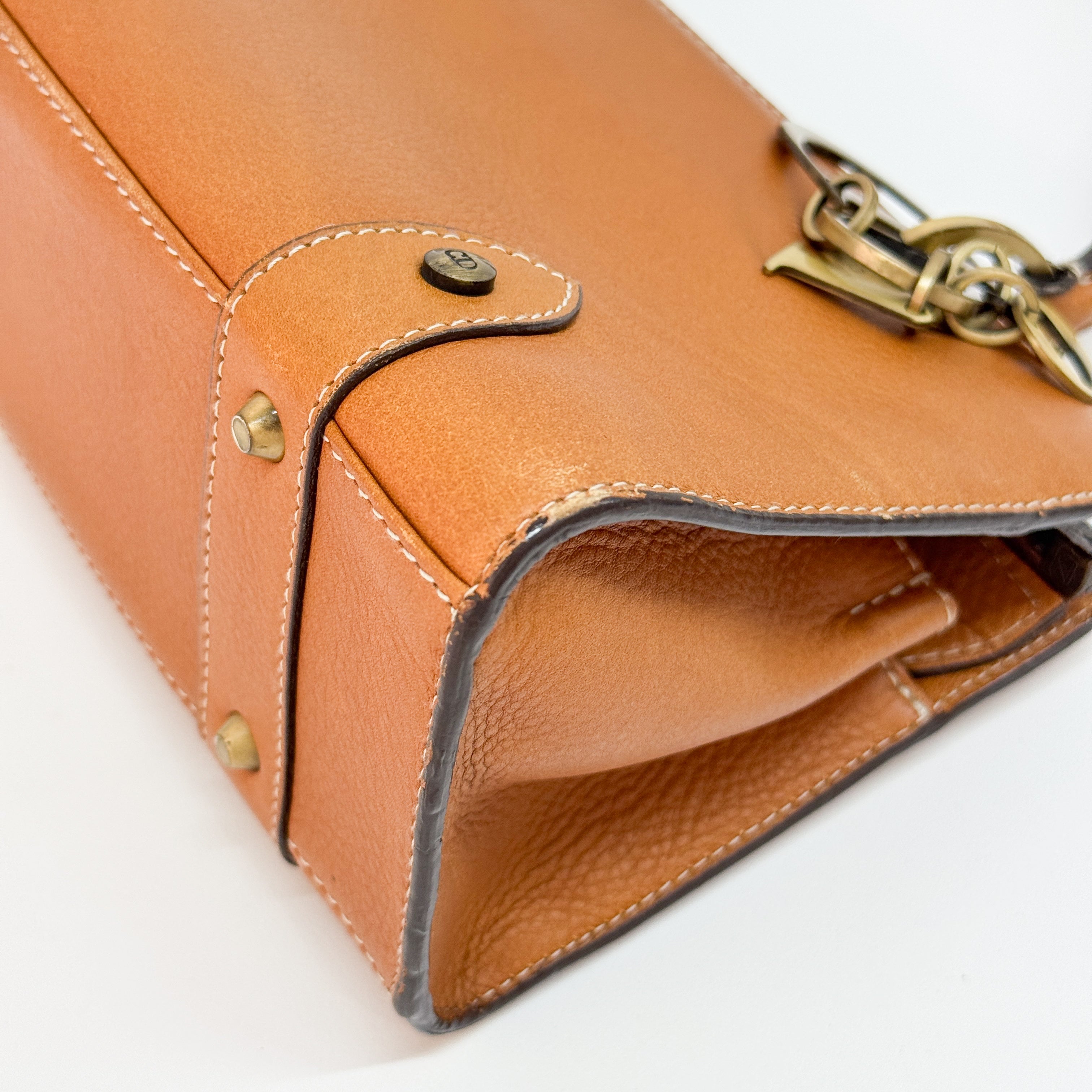 Caramel Brown Leather with Logo Charm Shoulder Bag