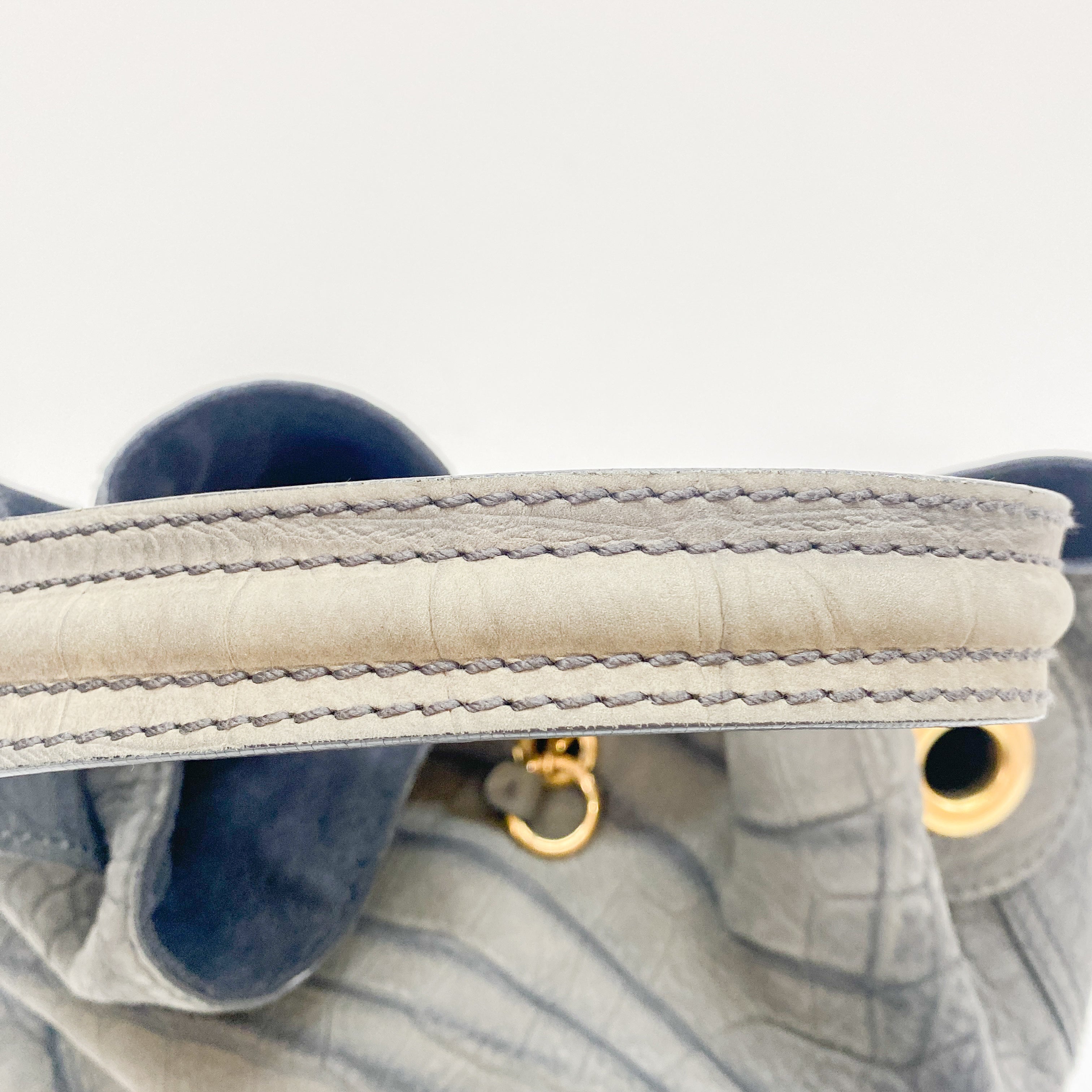 Grey Crocodile Embossed Nubuck Leather Hobo Bag